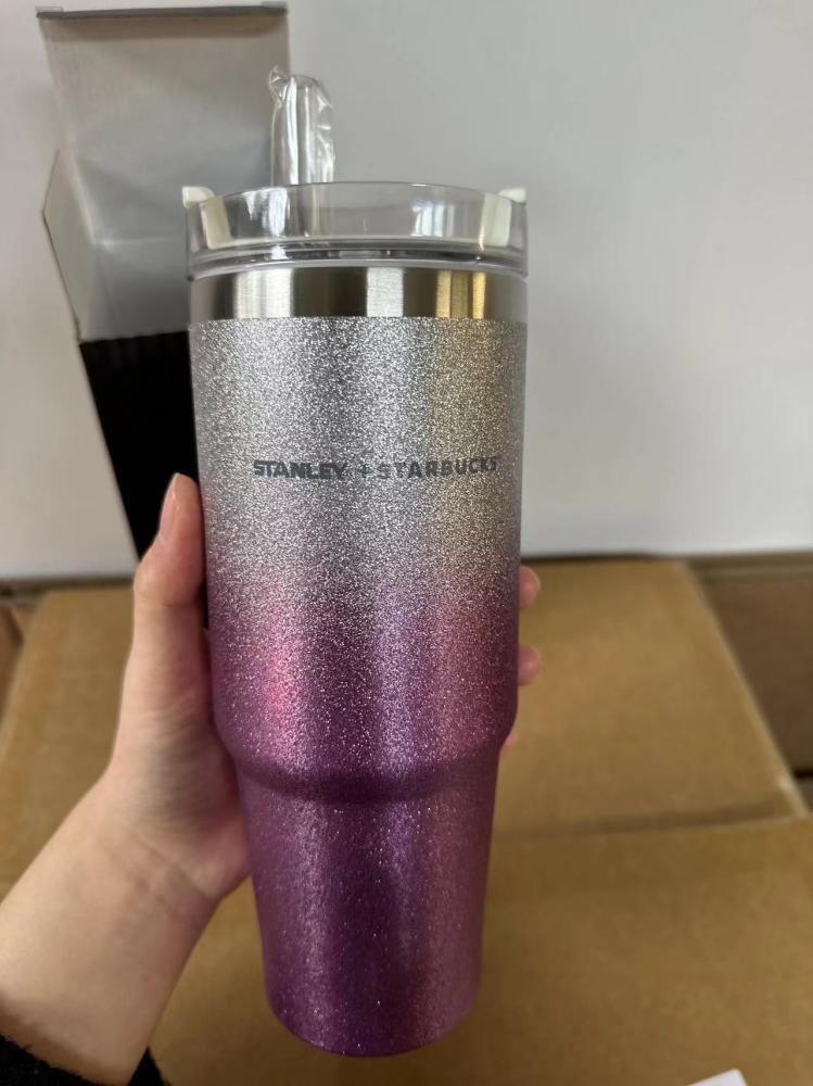 Starbucks Stainless Steel Vacuum Car Hold Straw Shiny Gradient Purple