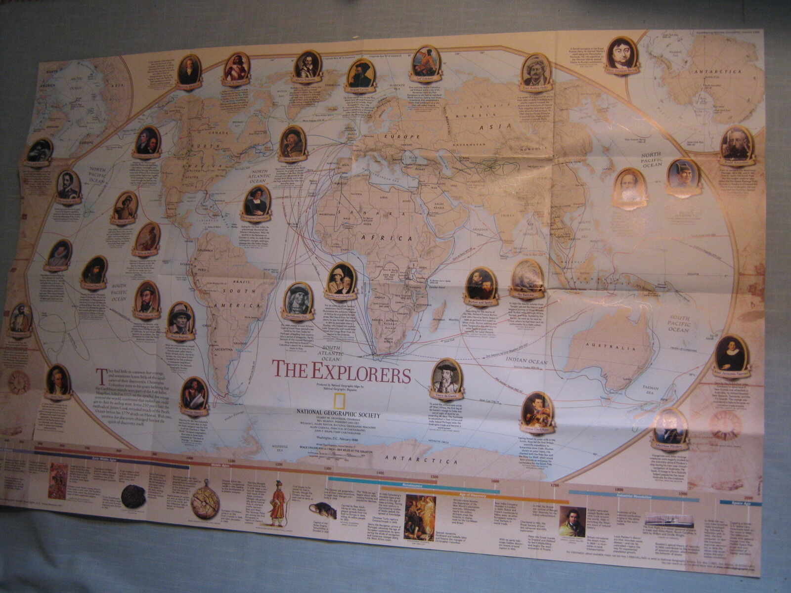 THE EXPLORERS EXPLORATION MAP 1998 National Geographic World Maritime History