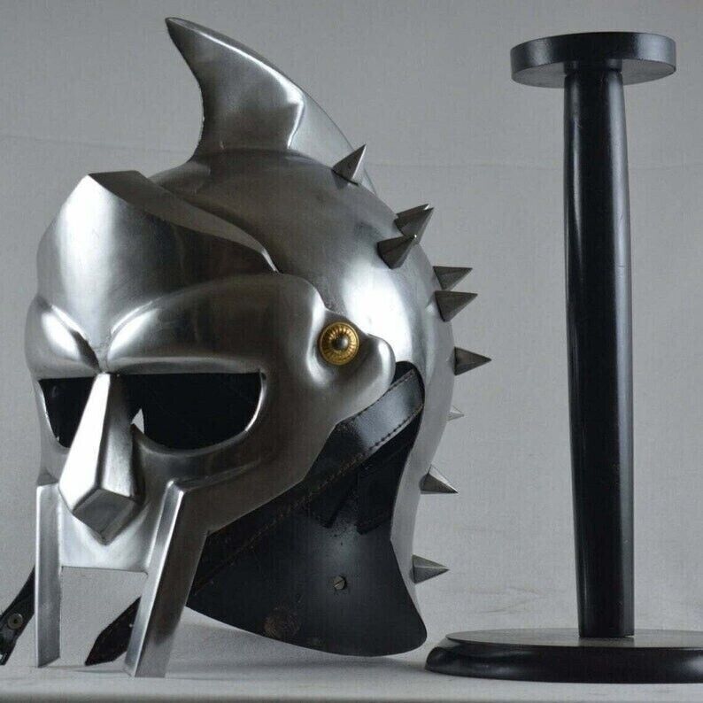 Medieval Maximus Gladiator Helmet With Wooden Stand Wearable Solid Metal Helmet