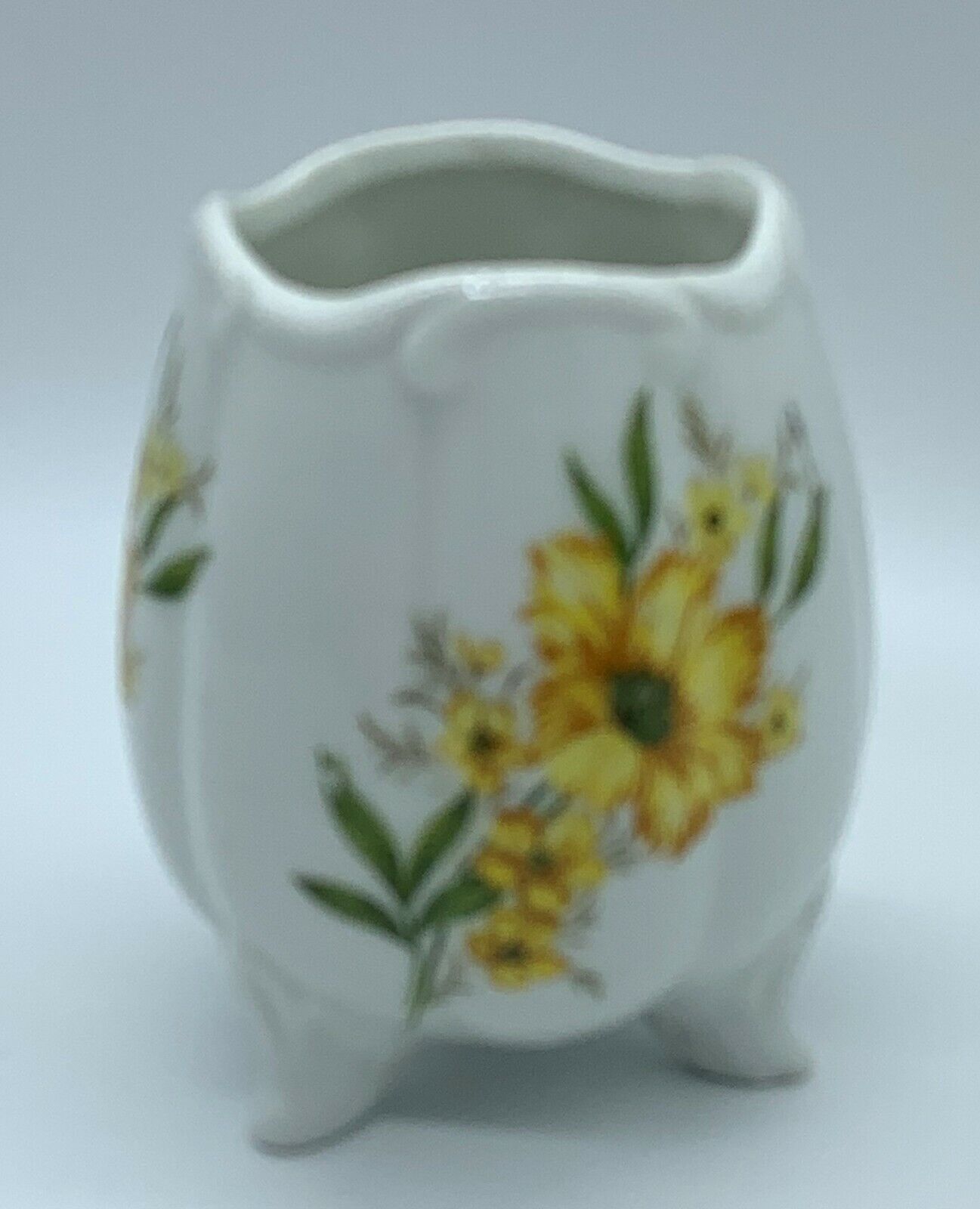 Vintage Porcelain Yellow Floral Footed Egg Cup Vase Inarco Easter Succulent