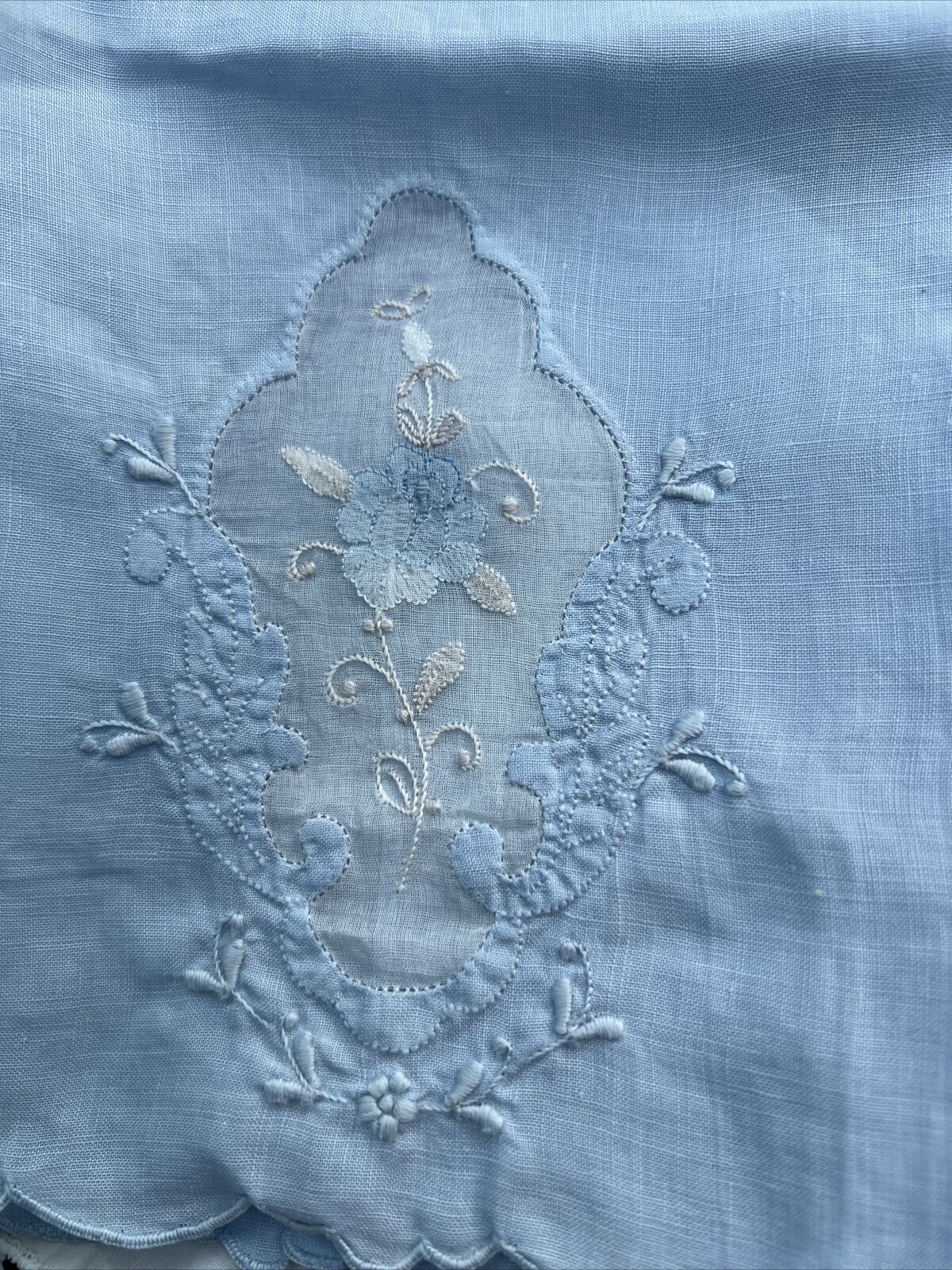 Vintage Linen fabric flowers/embroidery skyblue linen hand towels Cottage Core