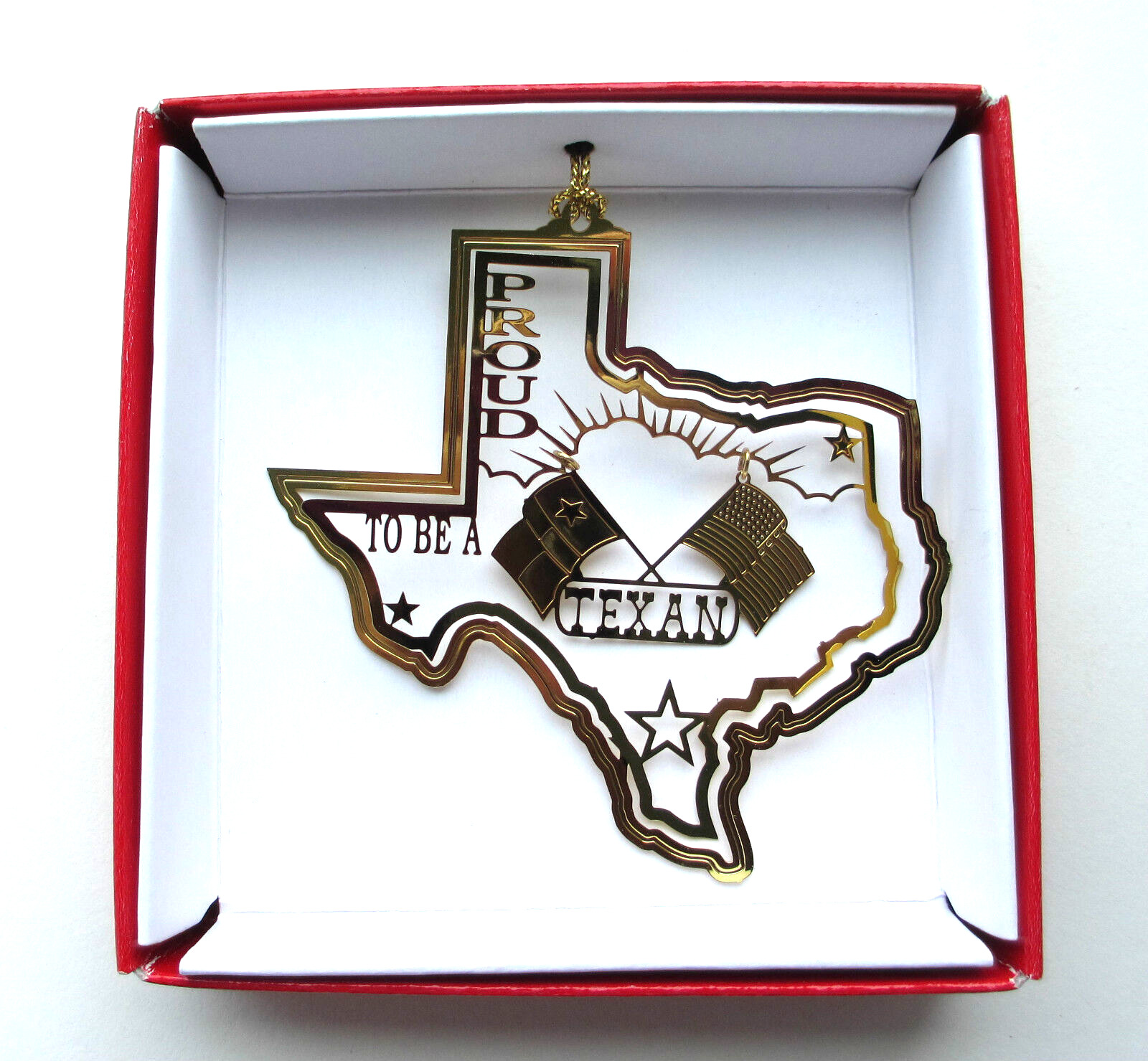 Proud to be a Texan Brass Ornament Texas State American Flag