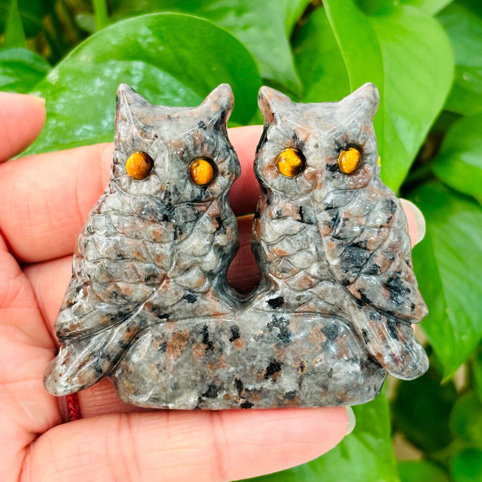 Top 2” Natural Yooperlite Carved Quartz Crystal Couple owl skul gift Healing
