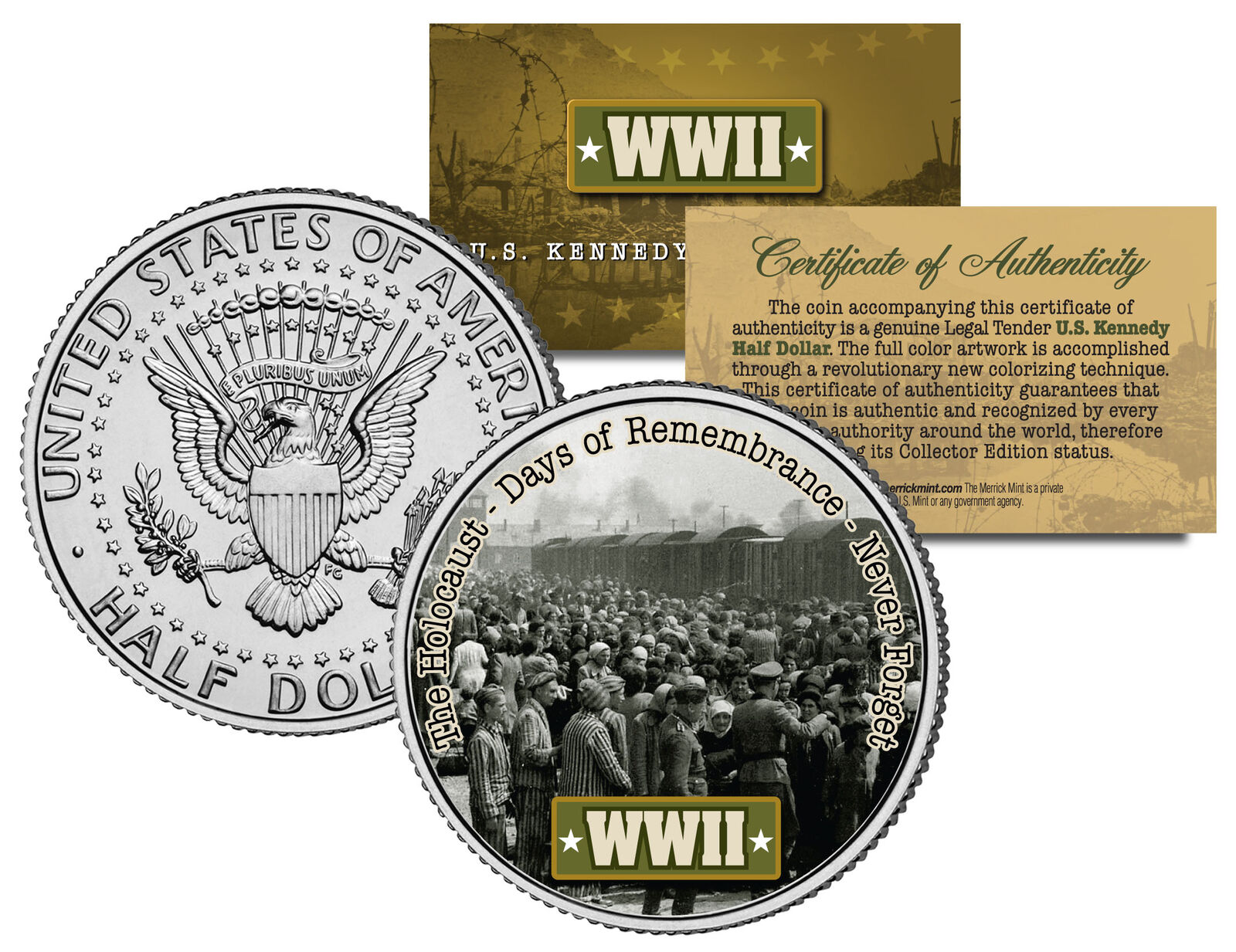 World War II THE HOLOCAUST Colorized JFK Half Dollar US Coin DAYS OF REMEMBRANCE