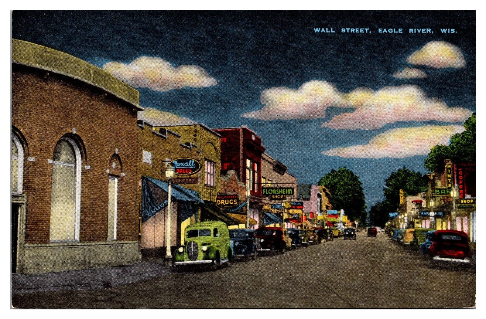 Vintage Wall St, Rexall Drugs, \'38-\'39 Ford Panel Van, Eagle River, WI Postcard
