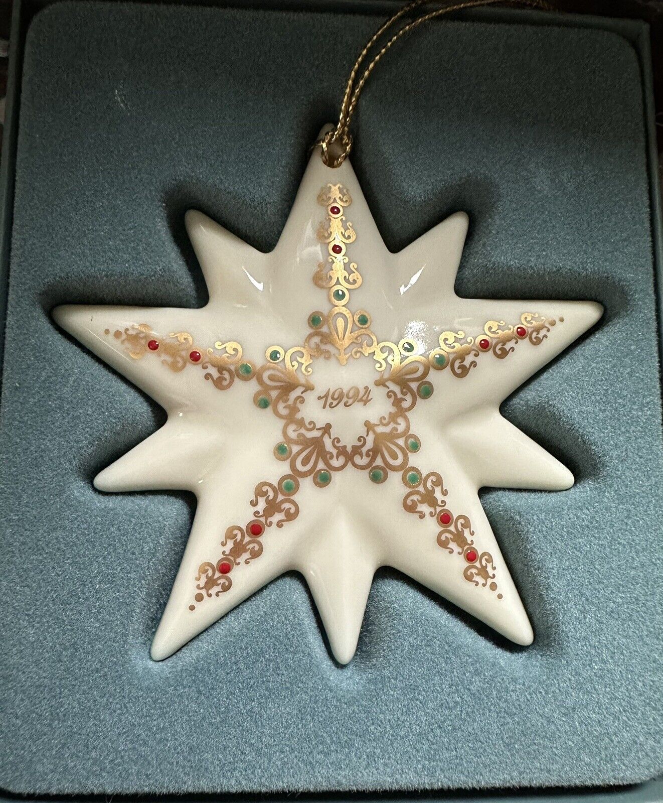 Lenox 1994 Annual White Gilded Gold Star Christmas Ornament Original Box