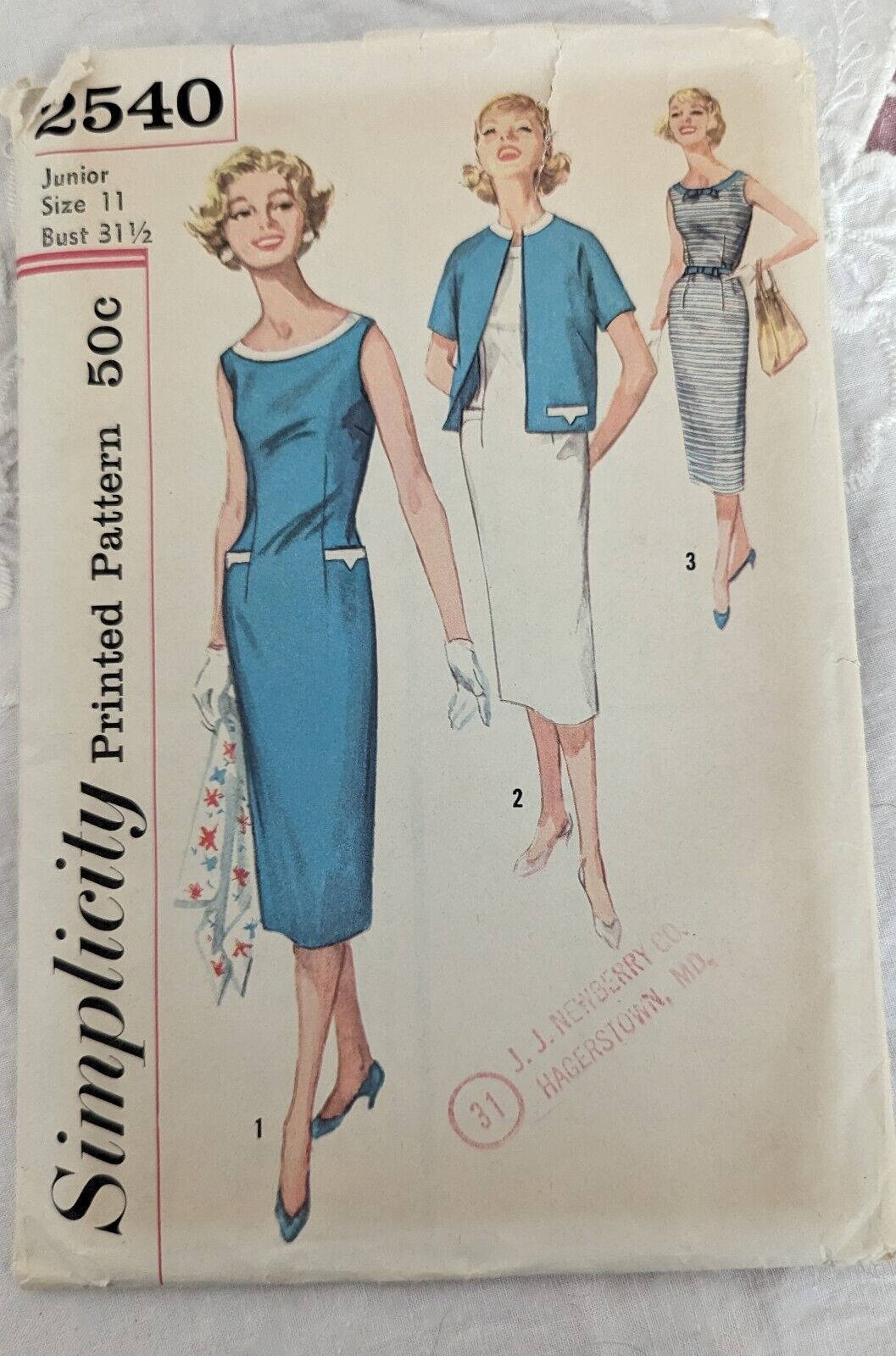 Vintage 1950\'s Simplicity Pattern #2540 Size Junior 11. Still Factory Folded