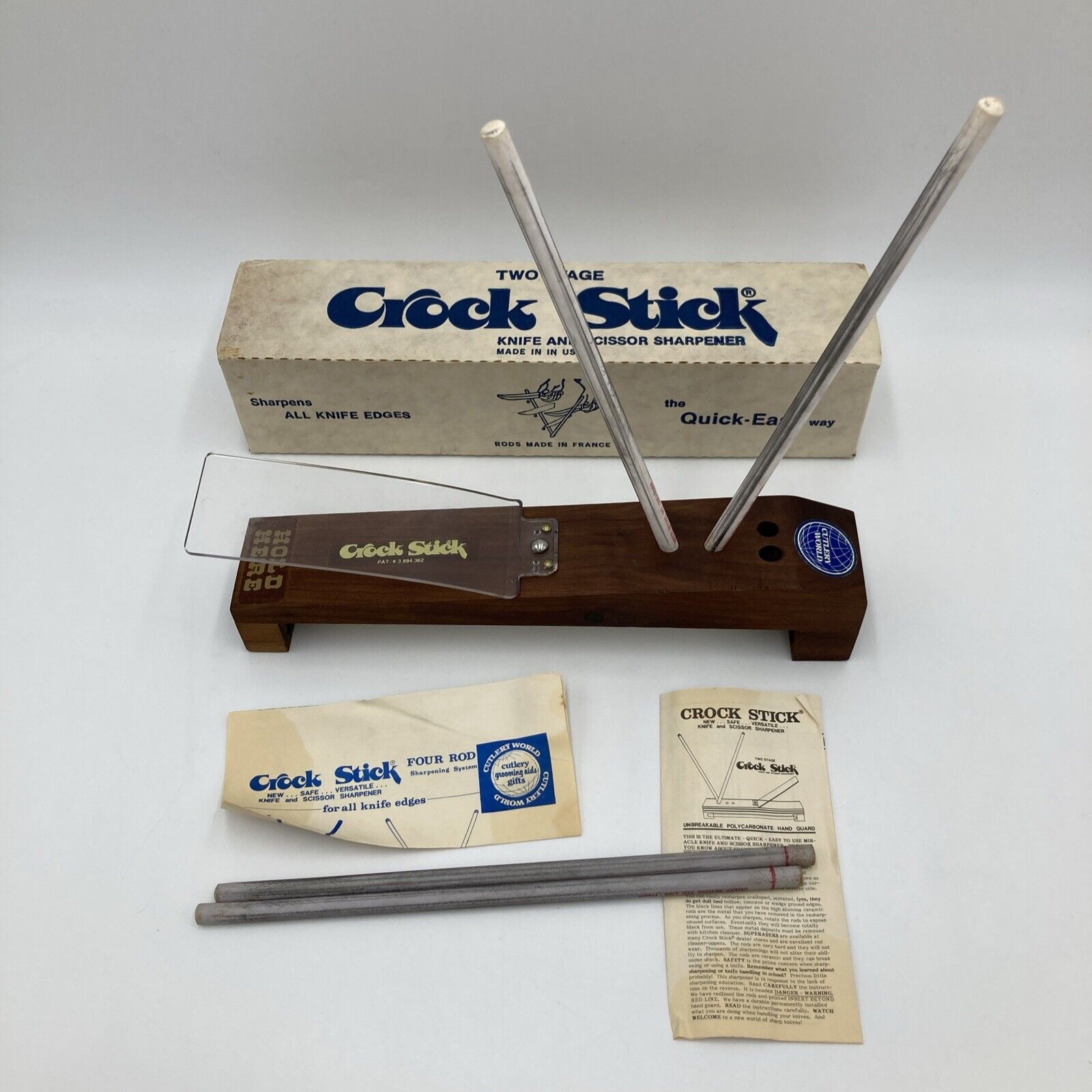 Vintage Two Stage Crock Stick Knife / Scissor Sharpener With Box & Instructions