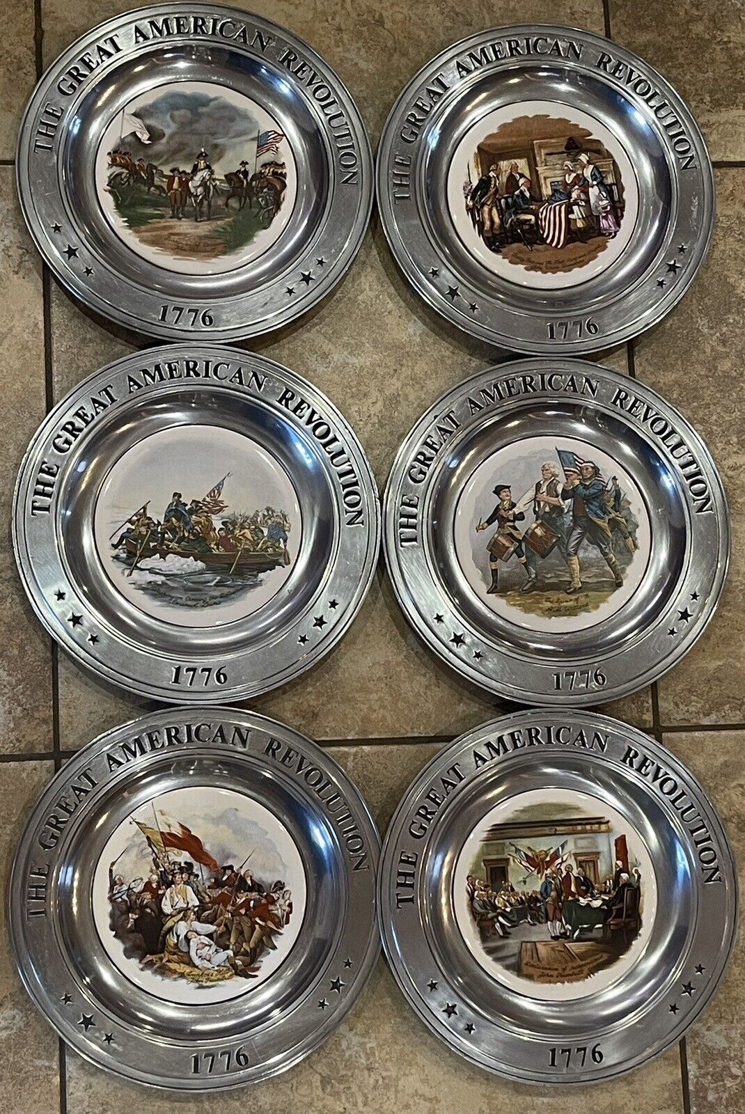 Set of Six -The Great American Revolution 1776 Pewter Plates