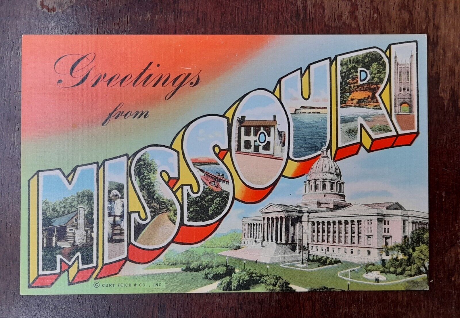 MISSOURI large letter capitol building Unsent Vintage Postcard 