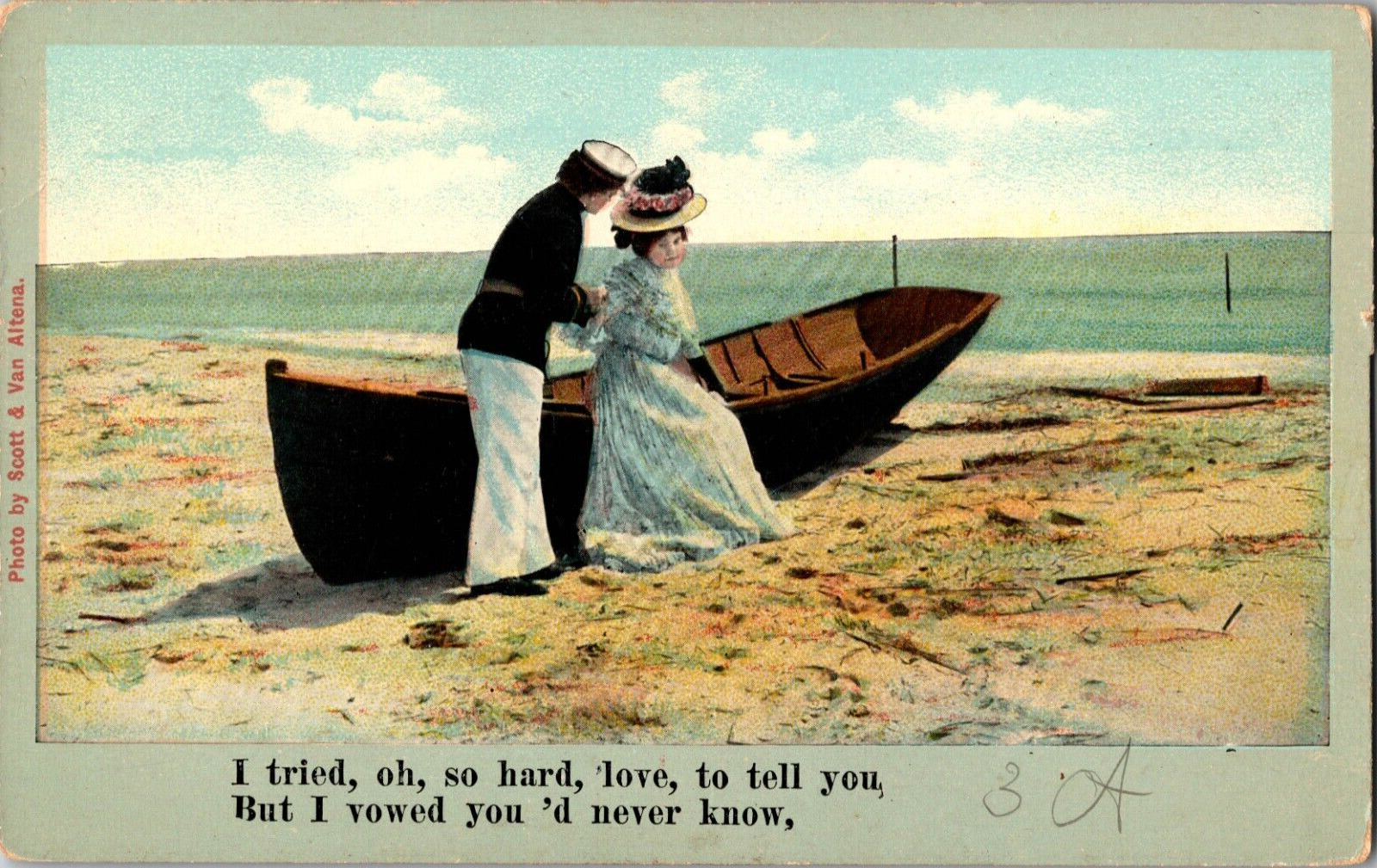 Vtg Postcard Illustrated Song Series. Romance Beach Scene Soldier and lady c1907