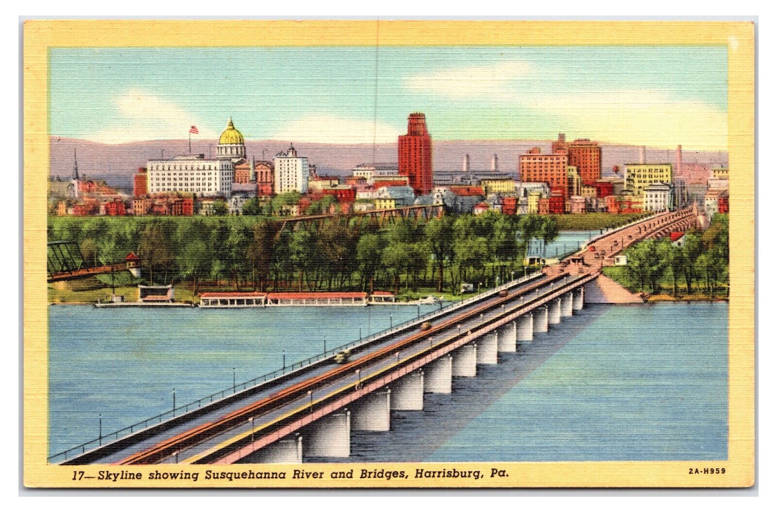 Vintage 1940s - Susquehanna River - Harrisburg, Pennsylvania Postcard (UnPosted)