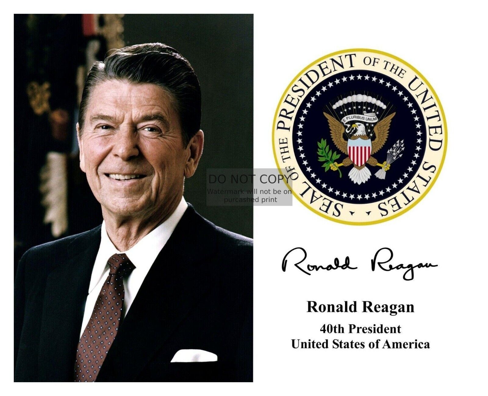 PRESIDENT RONALD REAGAN PRESIDENTIAL SEAL AUTOGRAPHED 8X10 PHOTOGRAPH