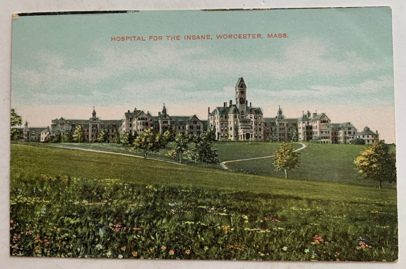 ca 1900s MA Postcard Worcester Massachusetts Hospital for the Insane building