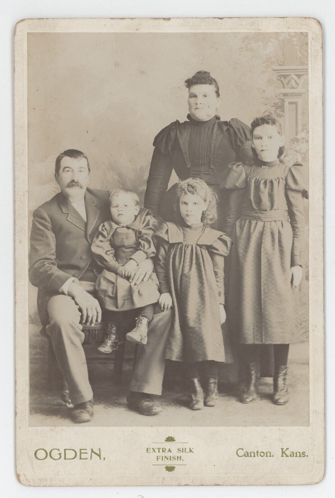 Antique c1880s Two Cabinet Cards Showing Family of 5 Through the Years Canton KS