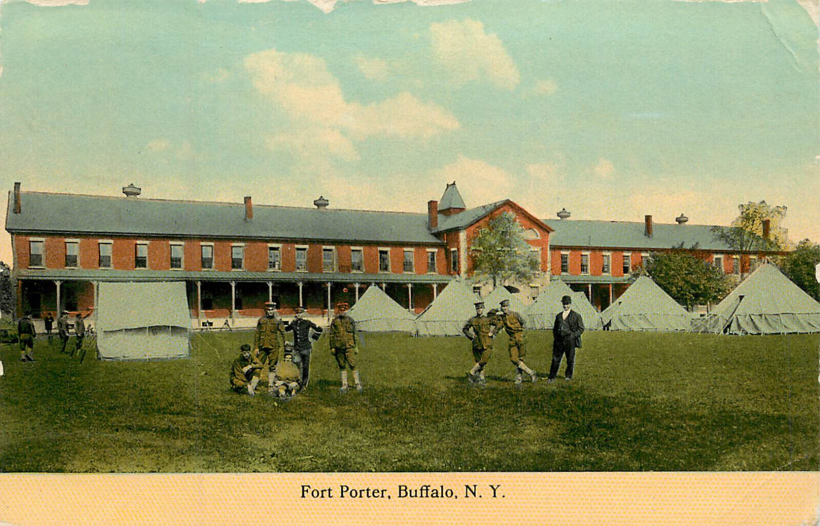 WWI US Army Postcard Fort Porter Buffalo NY Tents on Parade Ground 1915