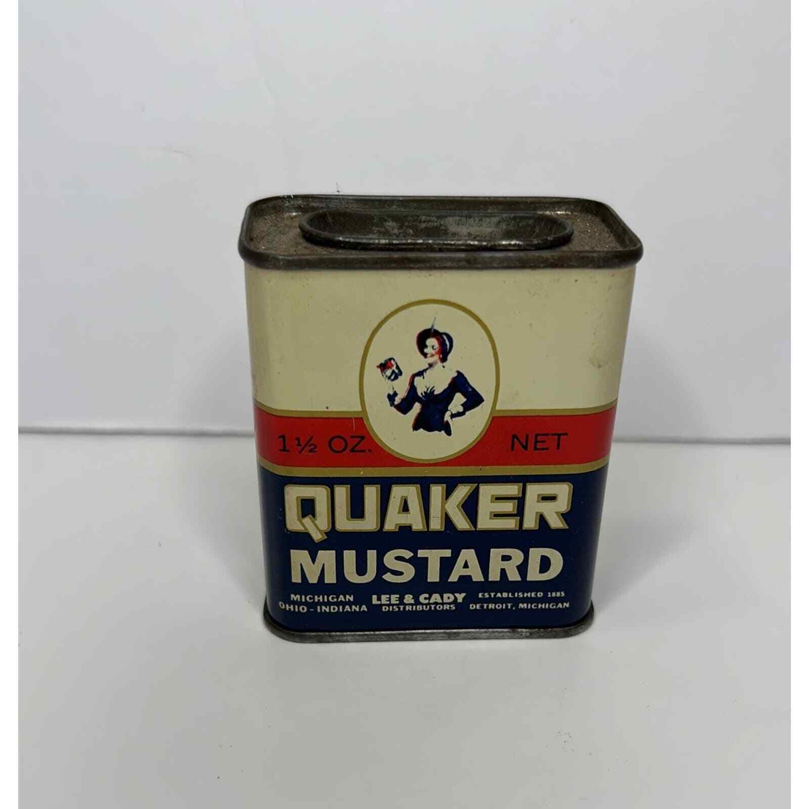Vintage Quaker Spice Tin Mustard, Lee & Cady Distributors