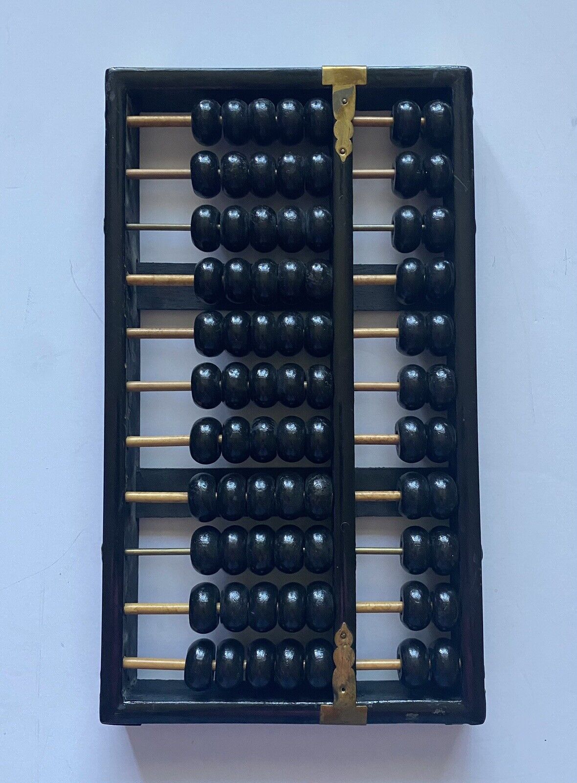 Vintage Chinese Lotus Flower Brand Abacus 11 Rods 77 Beads Brass Hardware