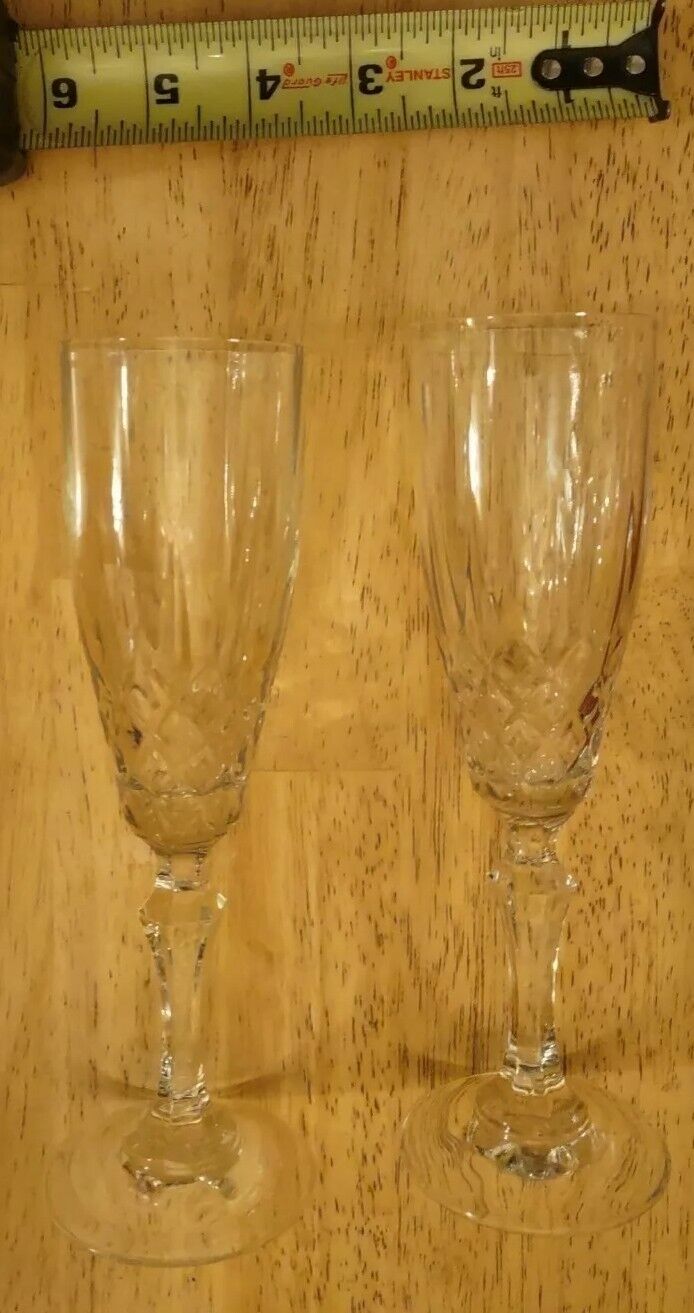ELEGANT Pair of Crystal Champaign Flutes 7” Tall
