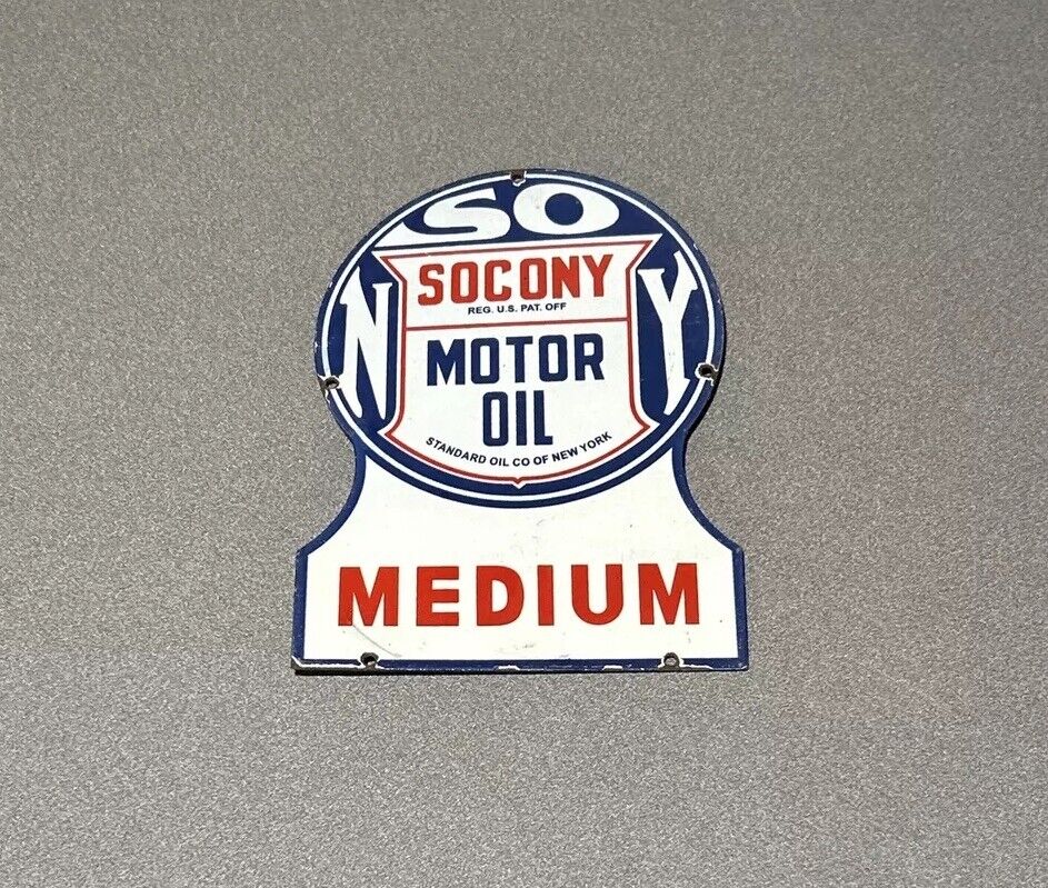 VINTAGE SOCONY PORCELAIN SIGN CAR GAS AUTO OIL
