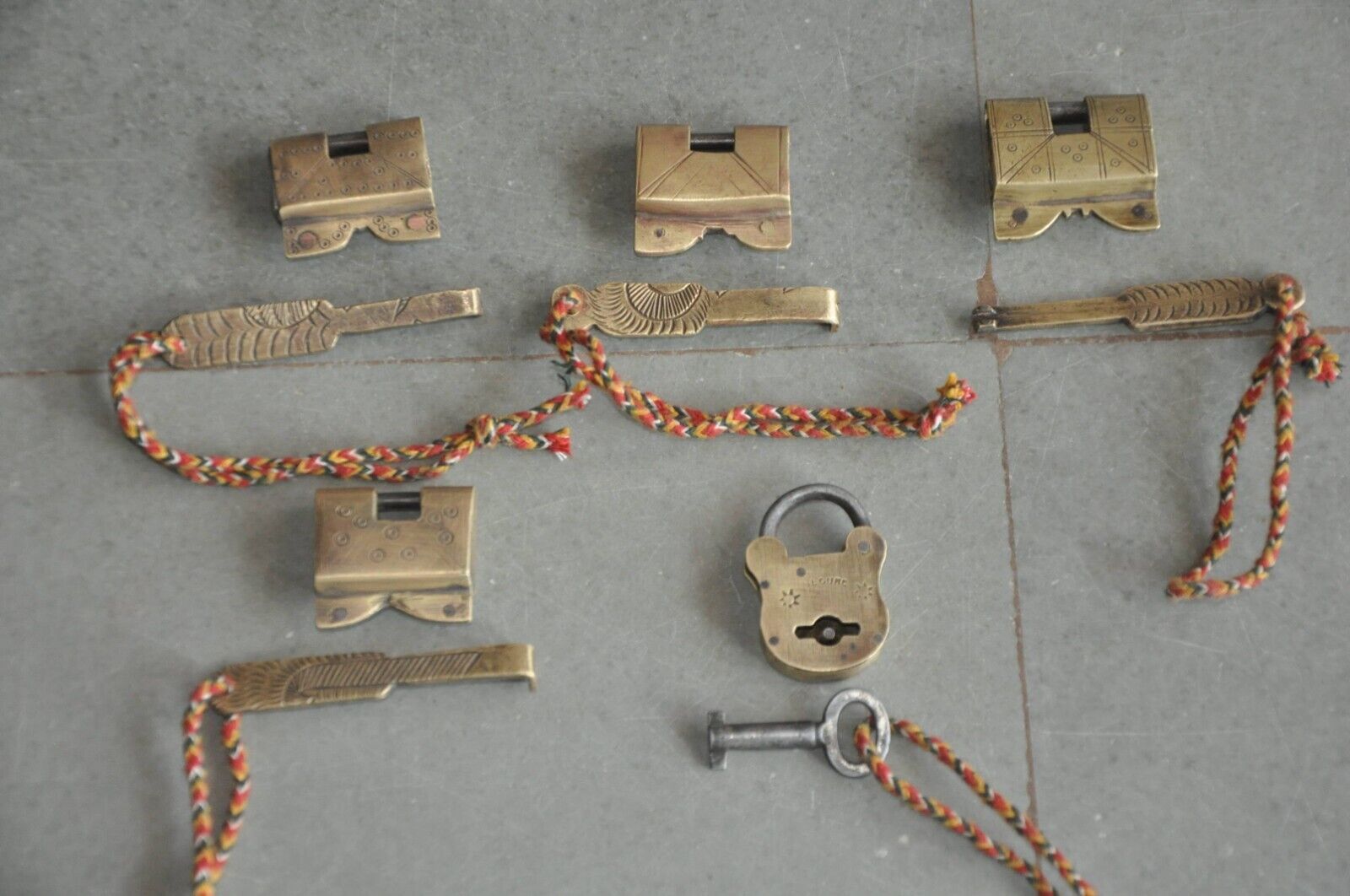 5 Pc Vintage Brass Handcrafted Different Unique Engraved Strip Padlocks
