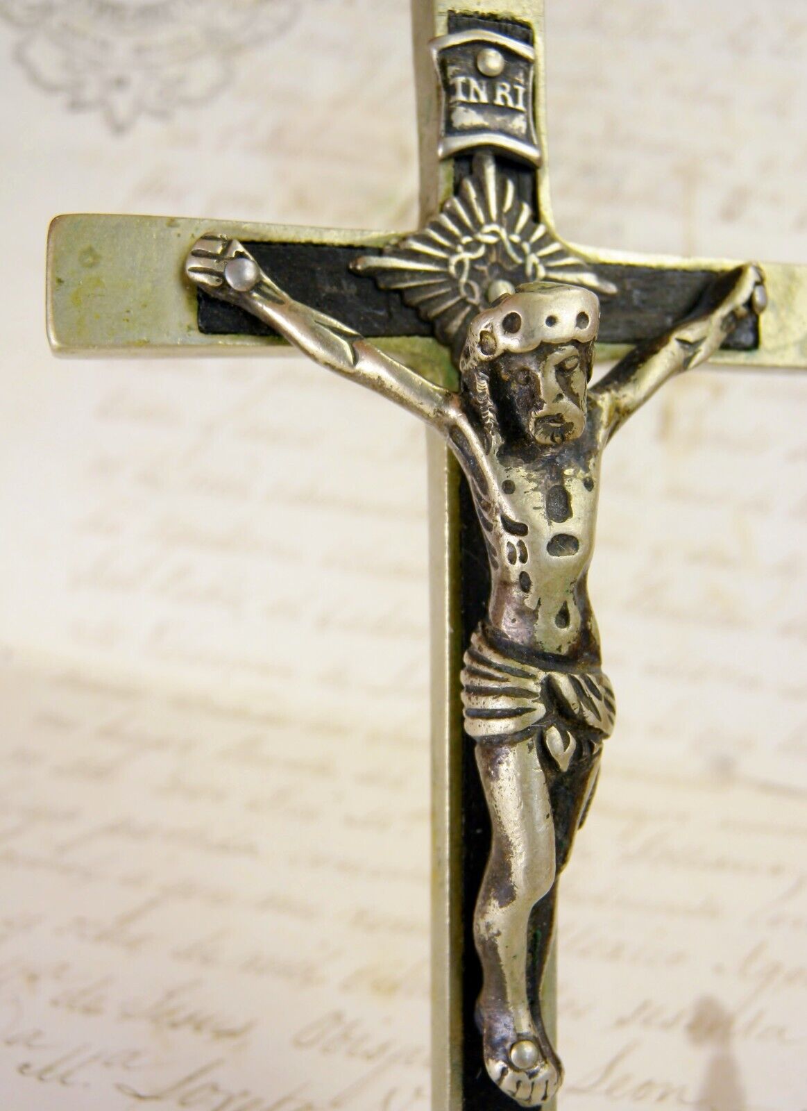 Carmelite Nun Antique Sterling Corpus & Ebony Cross Habit Vestment Crucifix