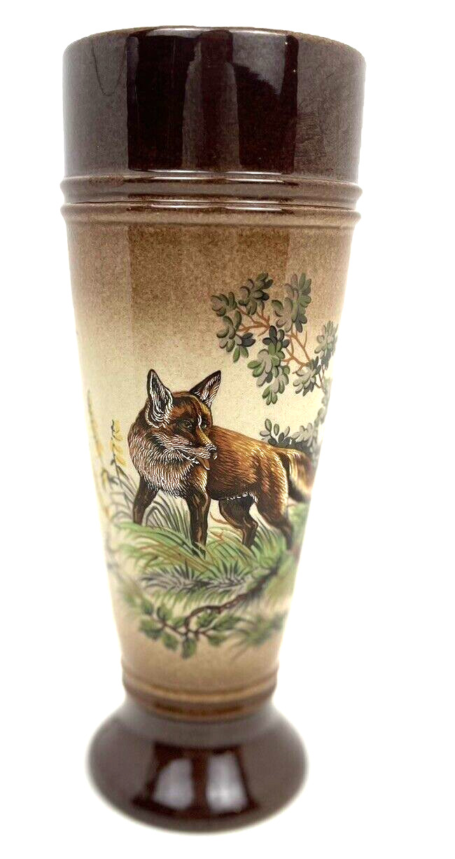 Vintage Thewalt West German Art Pottery Red Fox Pilsner Vase Cup Beer Mug Brown