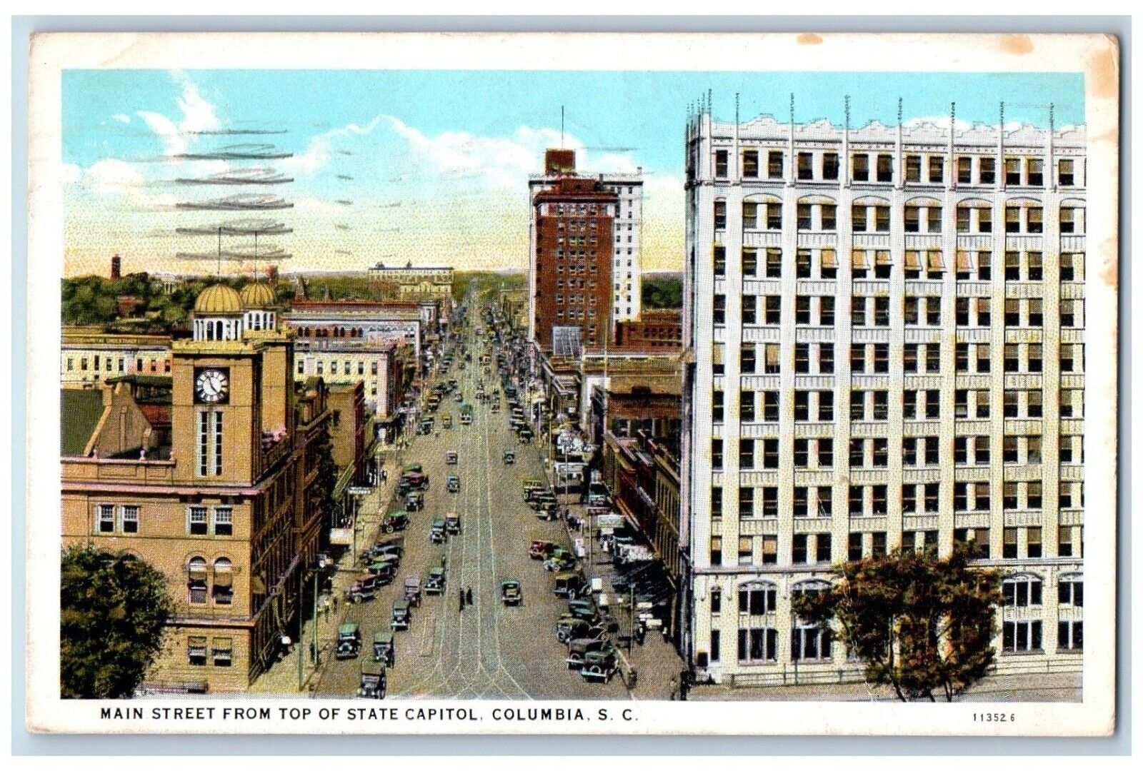 Columbia South Carolina SC Postcard Main Street Top State Capitol c1936 Vintage