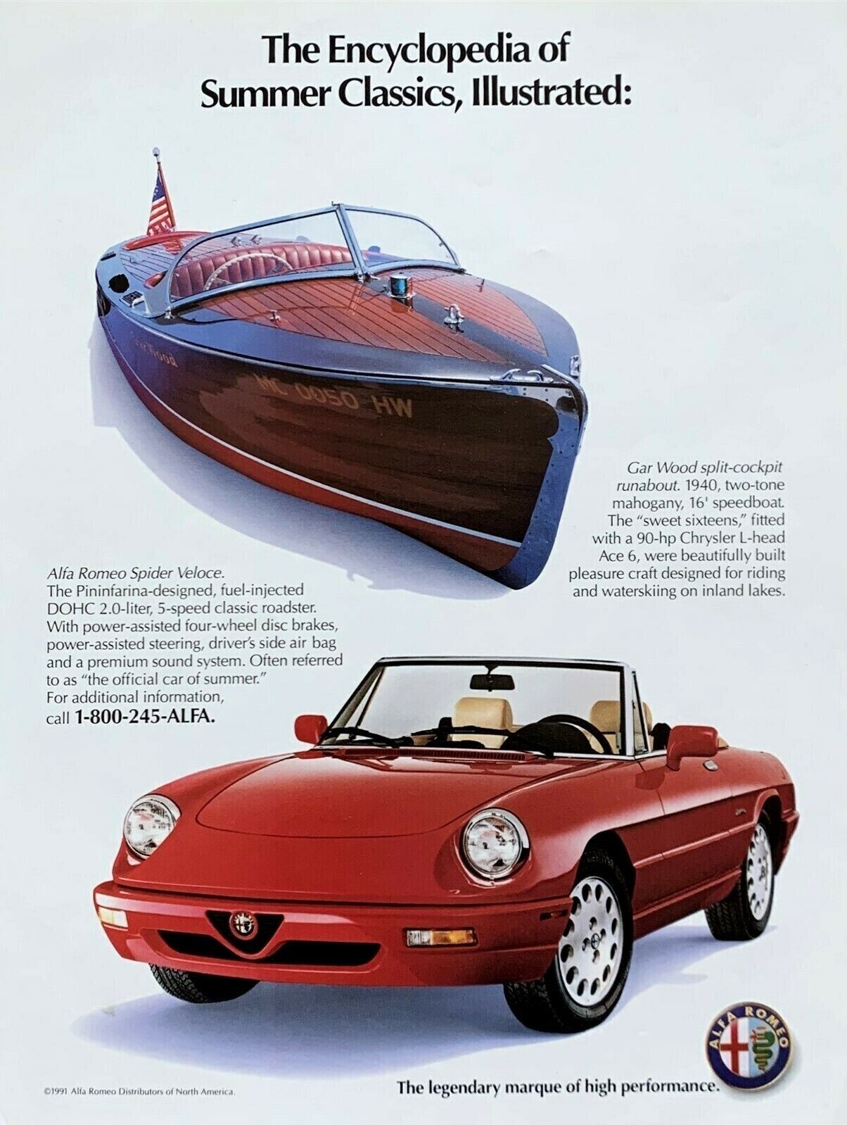 1991 ALFA ROMEO Spider Veloce & Speed Boat Summer Classics PRINT AD
