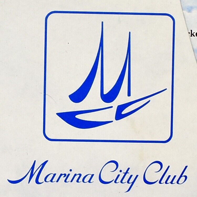 1970s Marina Del Rey City Club Restaurant Menu 4333 Admiralty Way California