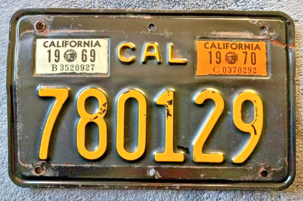 Vintage Black & Yellow 1969 1970 CA California Motorcycle License Plate | 780129