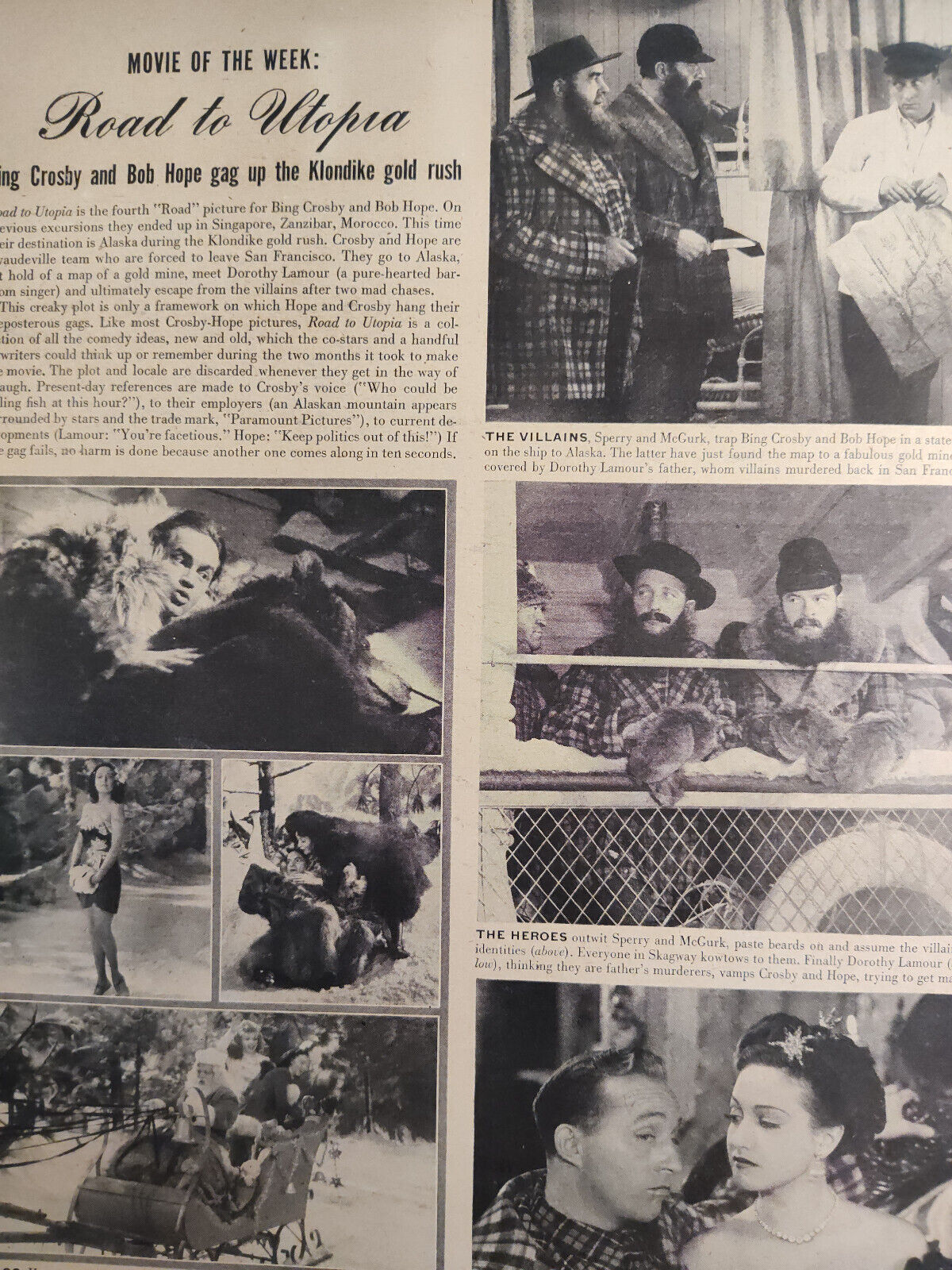 Vintage Movie Article ROAD TO UTOPIA Bing Crosby Bob Hope Dorothy Lamour 1945