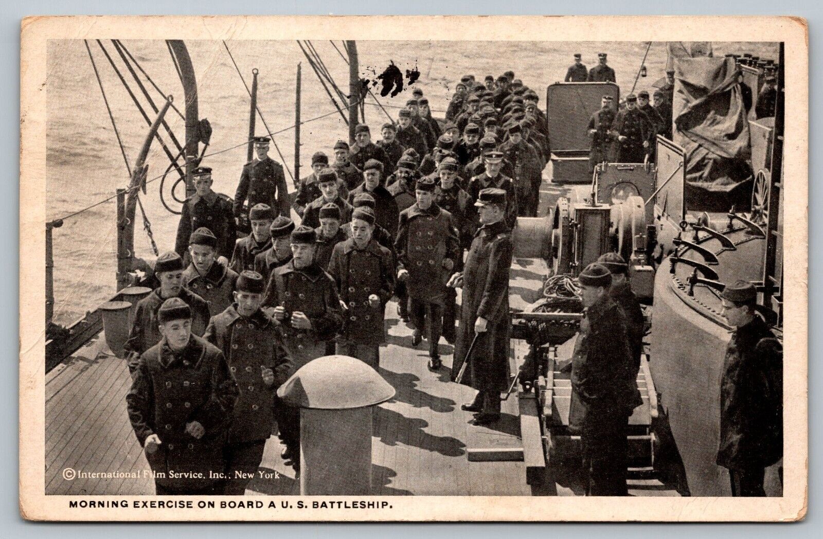 Postcard Morning Exercise U.S. Battleship Sailors Running Military c 1911 Seamen