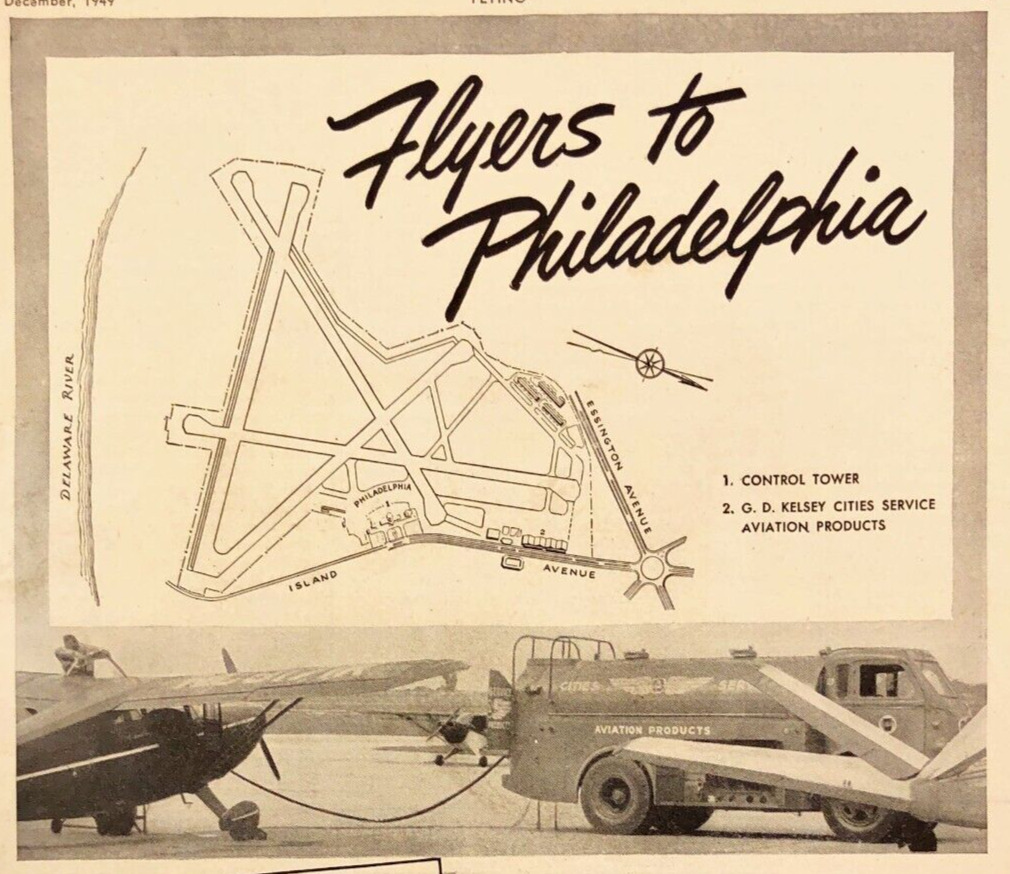 Cities Service Aviation SW Philadelphia Intl Airport Map Vintage Print Ad 1949