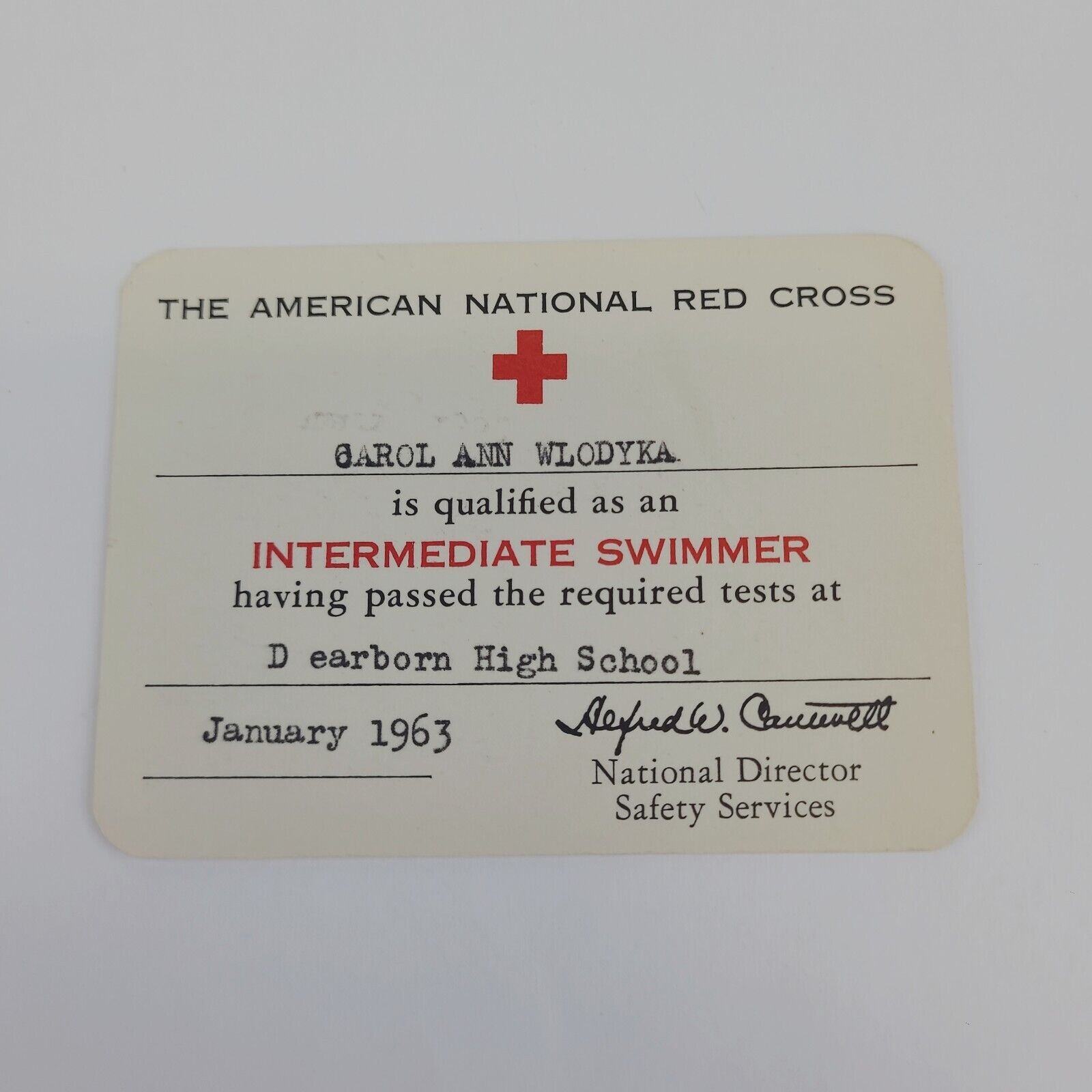 Old 1964 The American Red Cross Intermediate Swimming Wallet Card FREE S/H