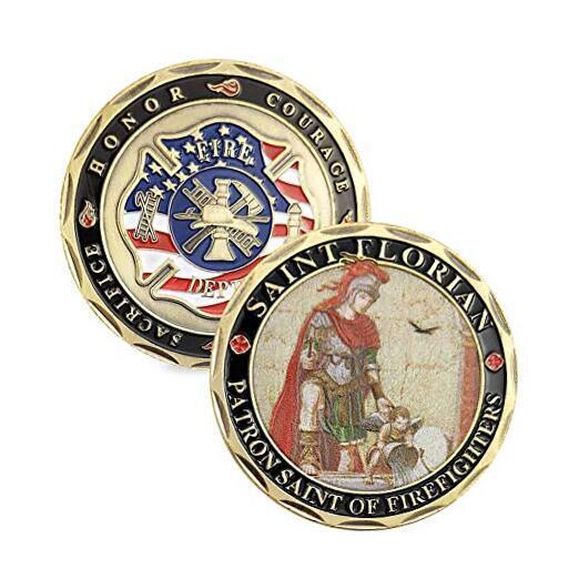 St. Florian Patron Saint of Firefighters with Prayer Challenge Coin 