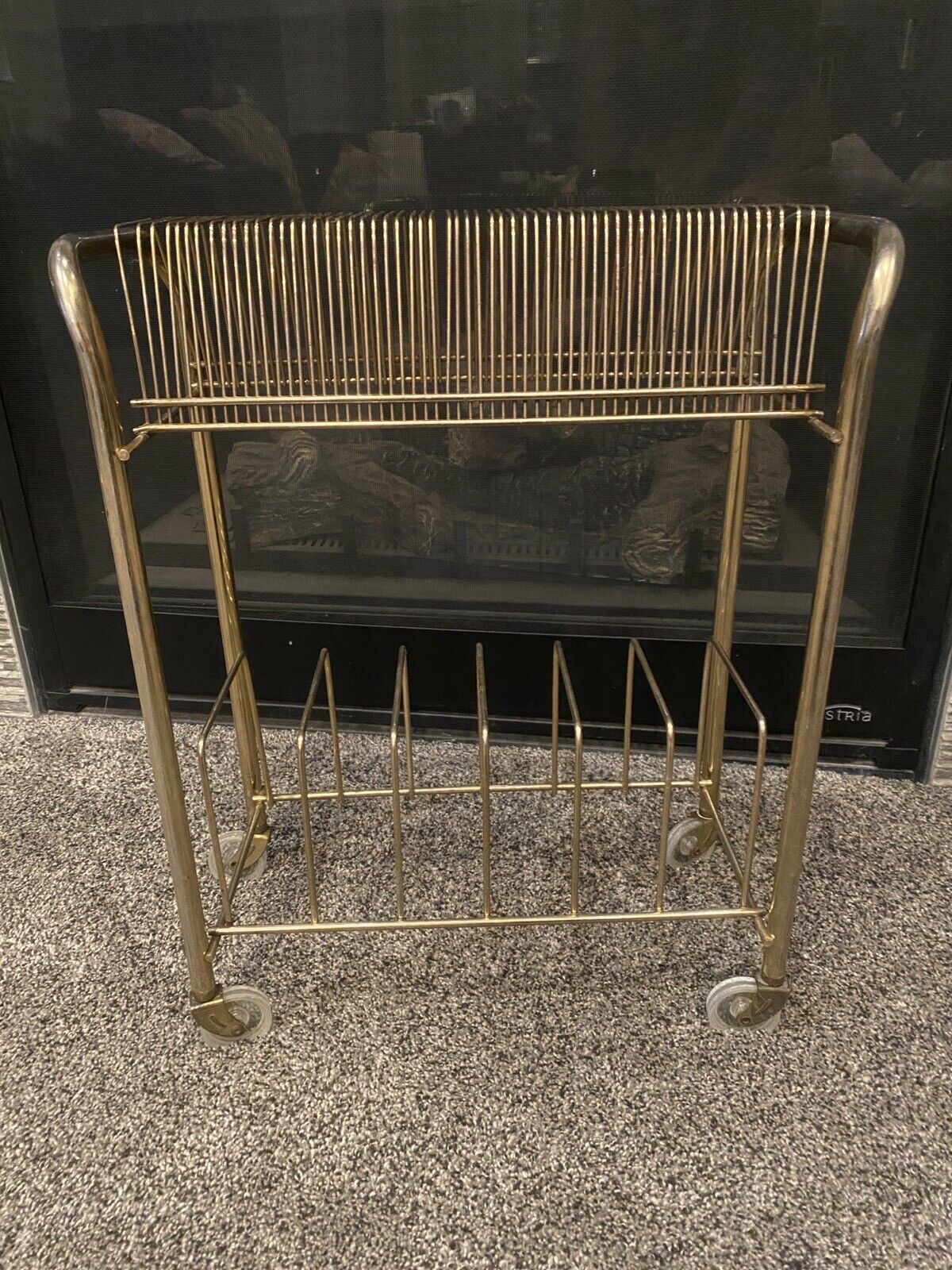 Vintage Mid Century Modern Record Holder Rack Stand LP\'s Metal Wire Wheeled