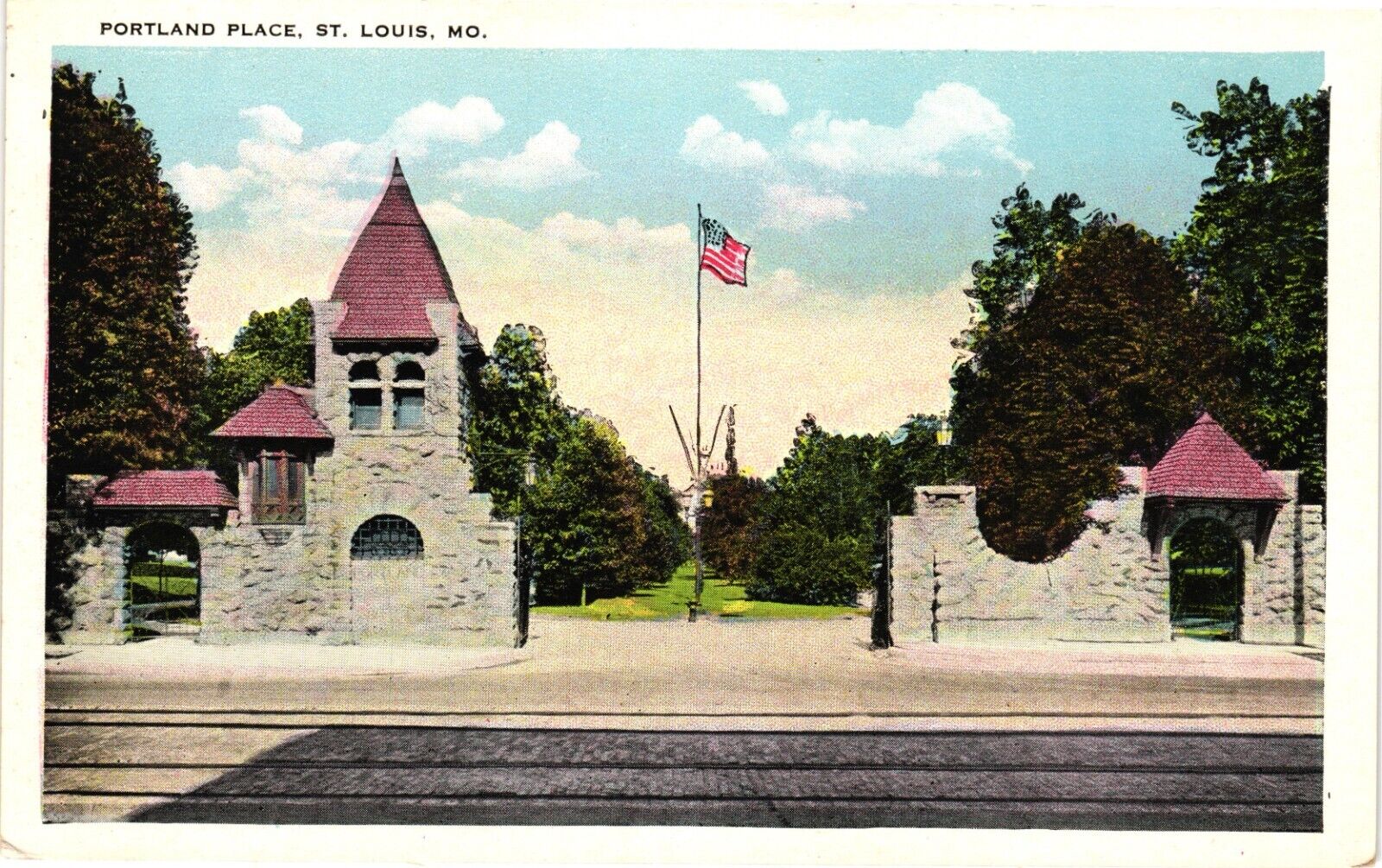 Portland Place St. Louis Missouri White Border Unposted Postcard c 1920s