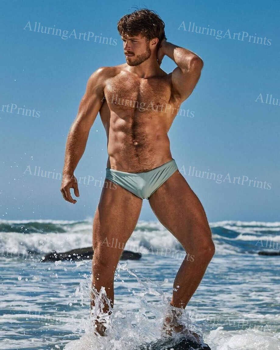 8x10 Male Model Photo Print Muscular Handsome Beefcake Shirtless Hunk -AA336