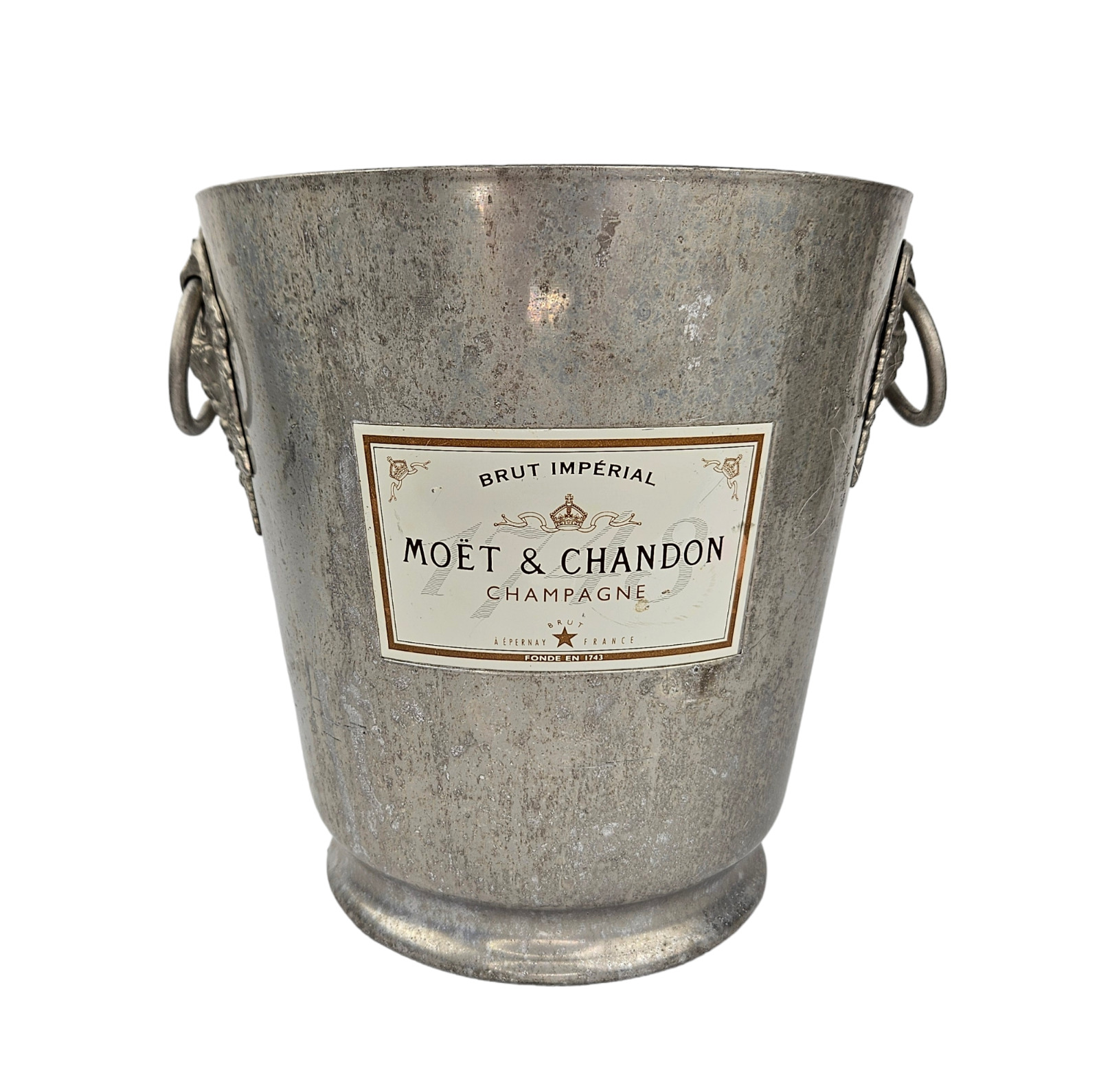 VTG Moet & Chandon France Aluminum Champagne Ice Bucket Vase Ring Handles Label