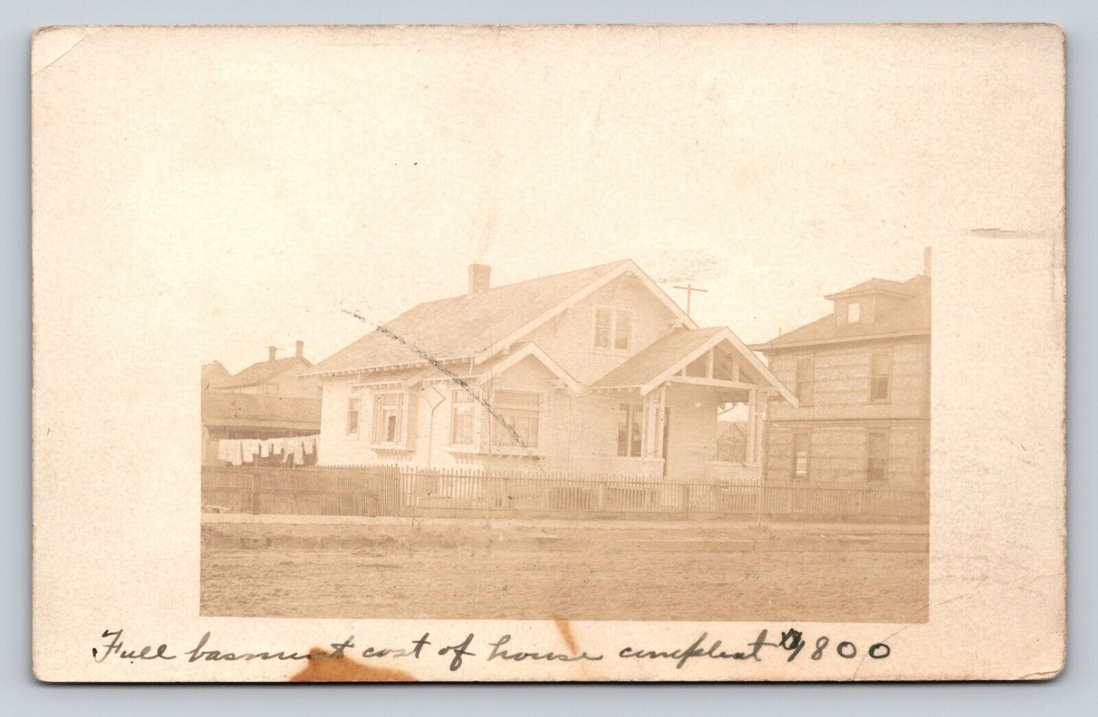 c1911 RPPC Small House Costing $1,800 Built by Sender ANTIQUE Postcard 1524