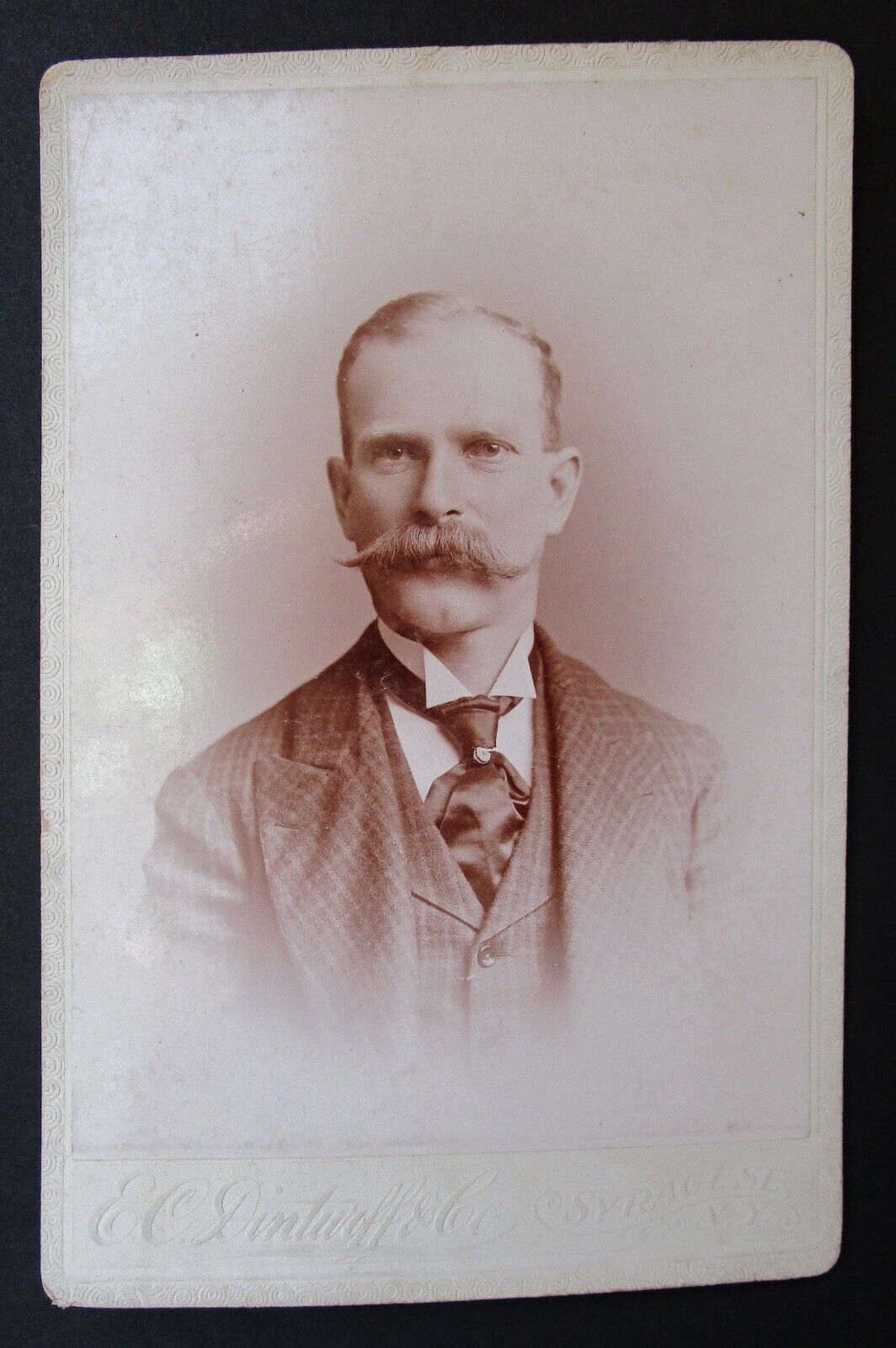 Antique Cabinet Card Photo Man with Mustache in Suit Syracuse NY 1890s