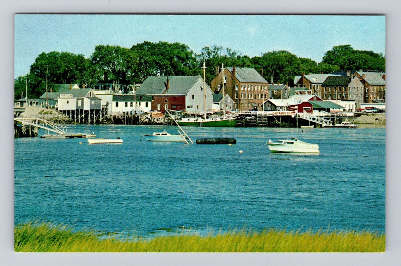 Damariscotta ME-Maine, Quaint Harbor Scene, Antique, Vintage Souvenir Postcard