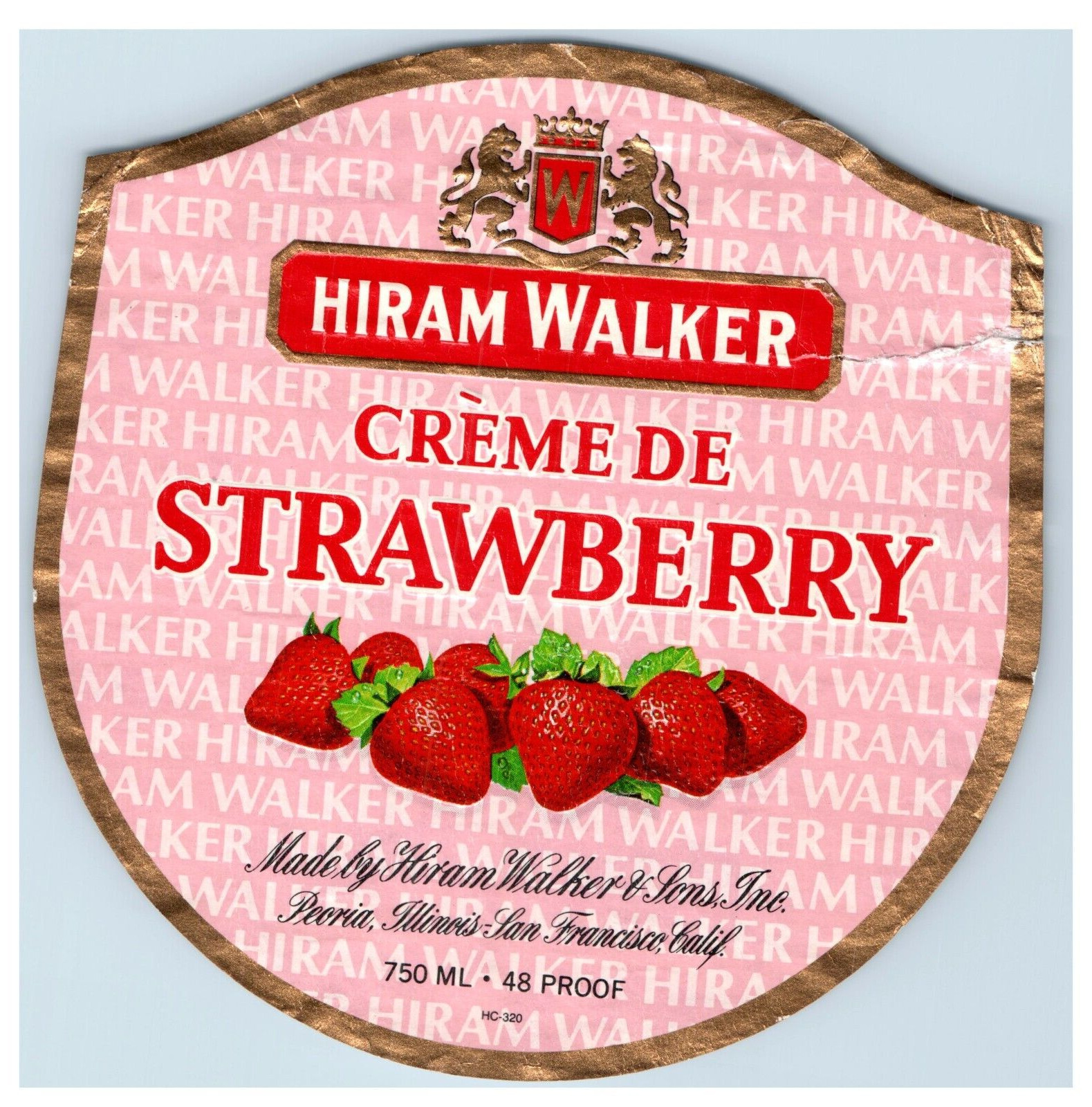 Vintage Hiram Walker Creme De Strawberry Paper Bottle Label Original S82E