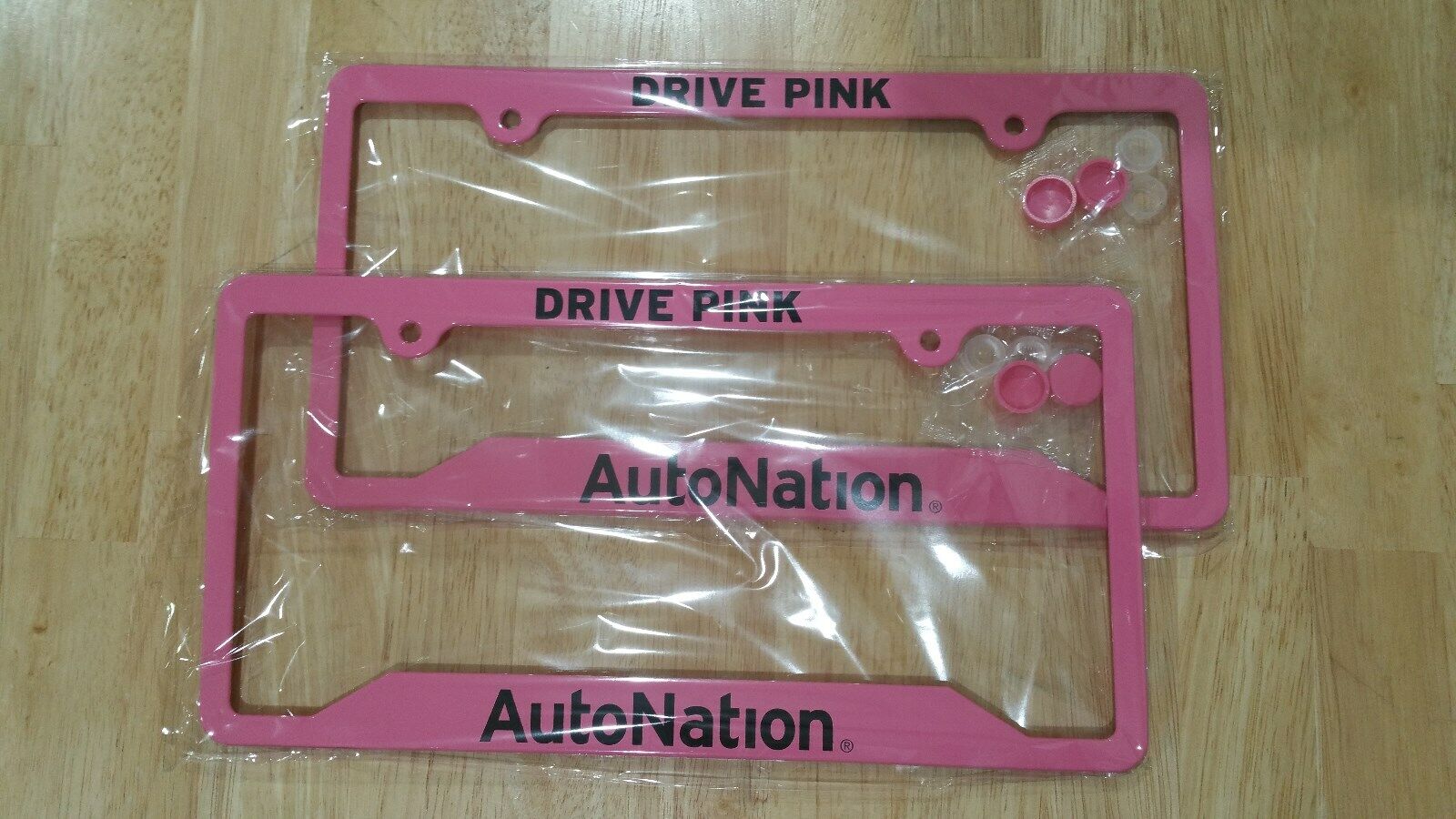 A PAIR - TWO - 2 PINK DRIVE PINK AUTO NATION LICENSE PLATE METAL FRAME BRAND NEW