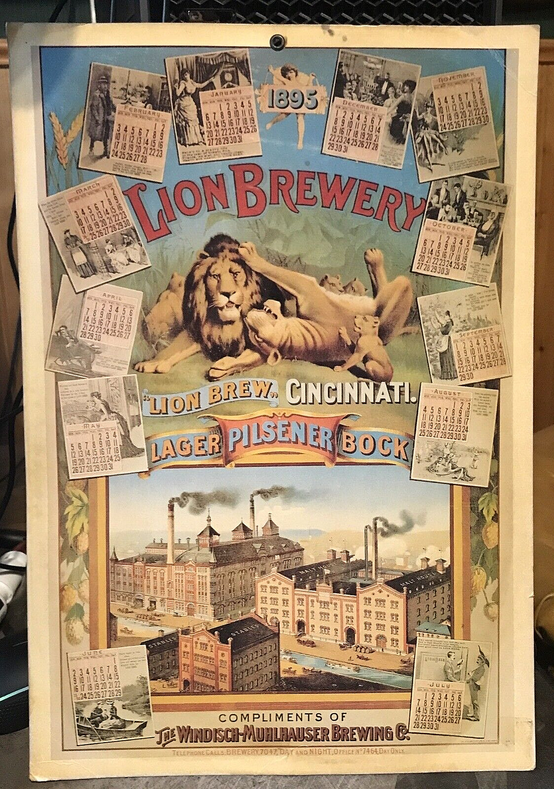Vintage 1960\'s Reproduction Lion Brewery 1895 Calendar Lion Brew Cincinnati Ohio