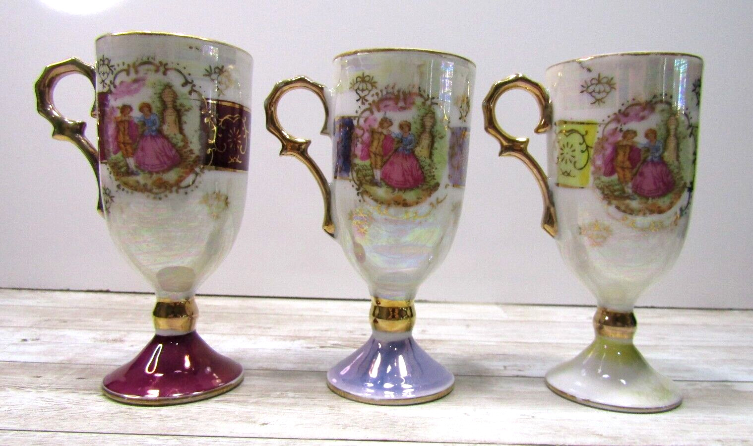 Vintage Royal Vienna Style 11/681 Coffee Footed Cup Set of 3 Lusterware Finish 