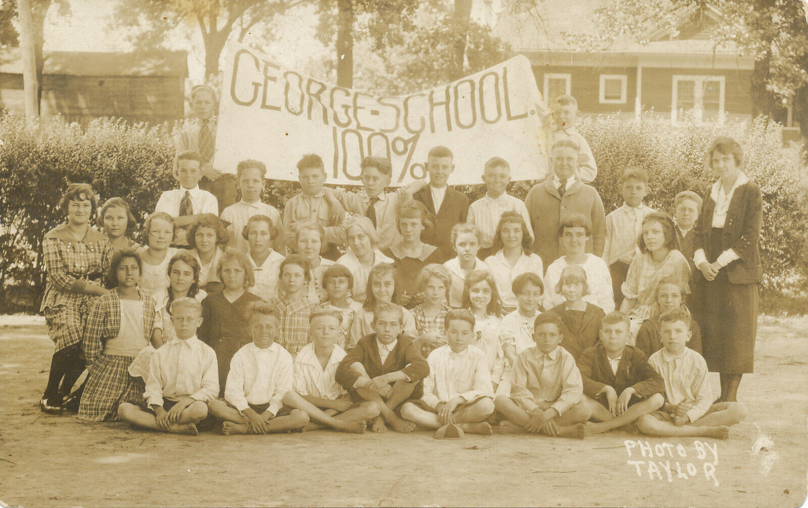 RPPC Real Photo Postcard George School. Photo by Taylor. Azo Stamp Box 1917