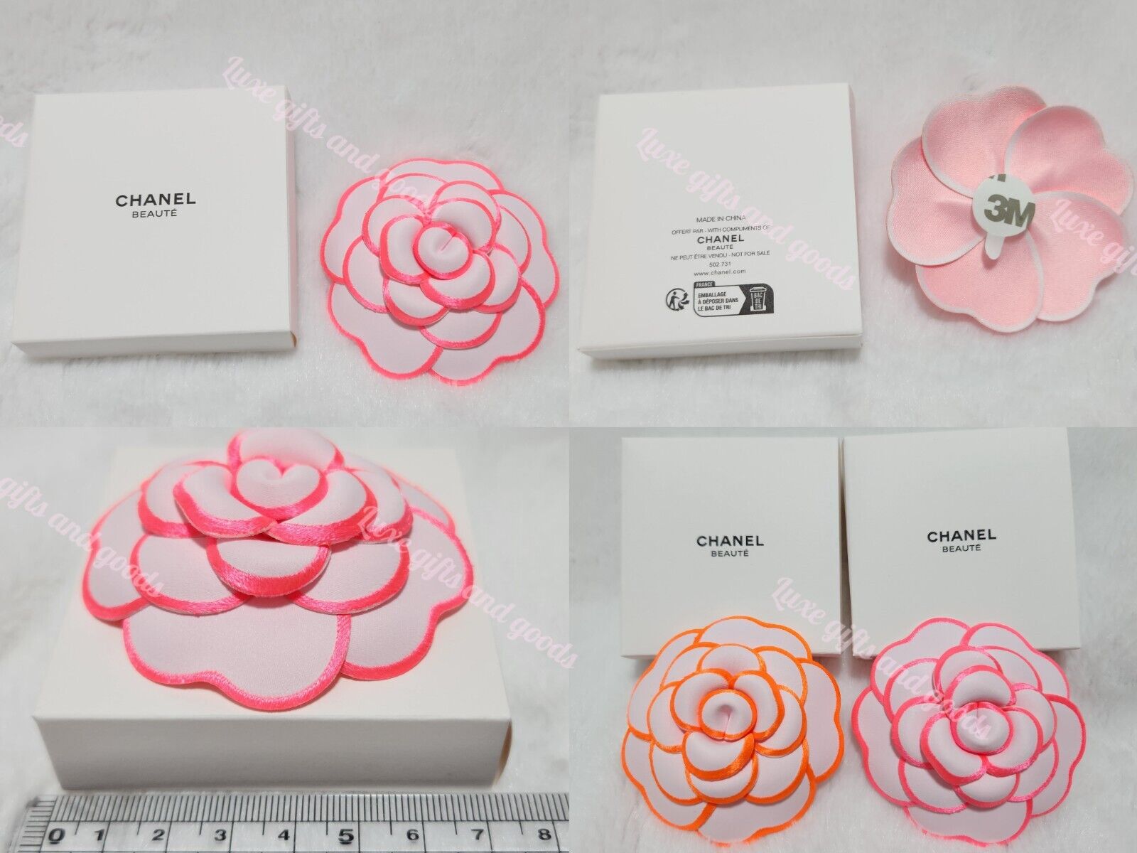 2pcs Set Chanel Mother's Day Camellia Gift Packaging Neon Pink & Orange Pair