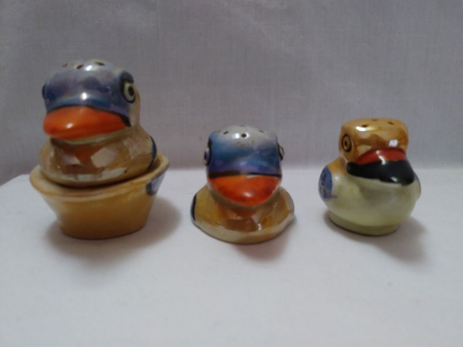 4 Piece Lot of Vintage Lusterware Kookaburra Birds Salt Pepper Shakers Japan
